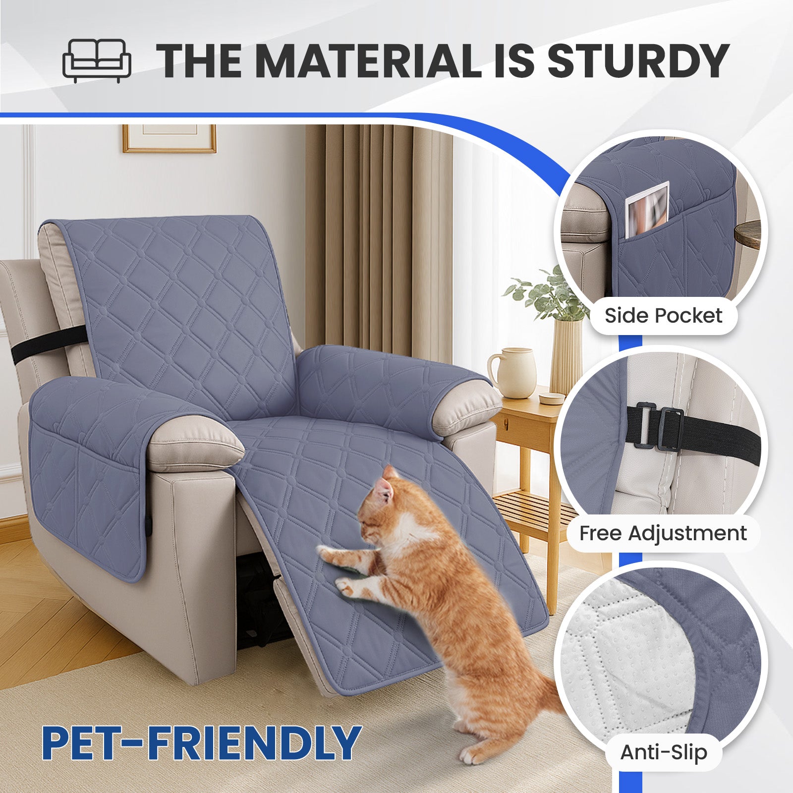 Waterproof Recliner Chair Cover 1 Seater with Armrests