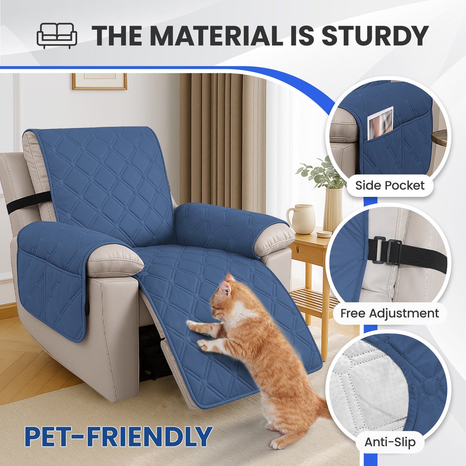 Waterproof Recliner Chair Cover 1 Seater with Armrests