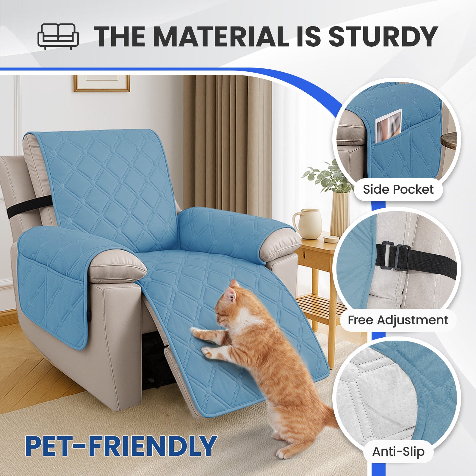 Waterproof Recliner Chair Cover 1 Seater with Armrests