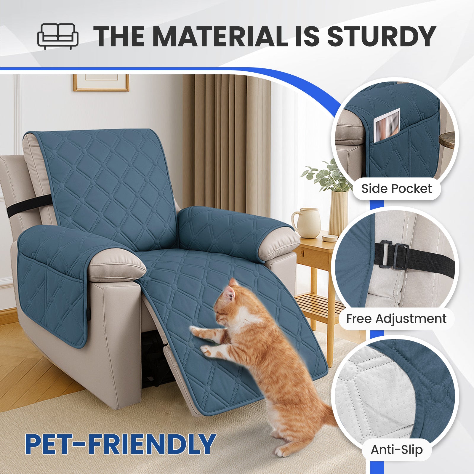 Waterproof Recliner Chair Cover 1 Seater with Armrests