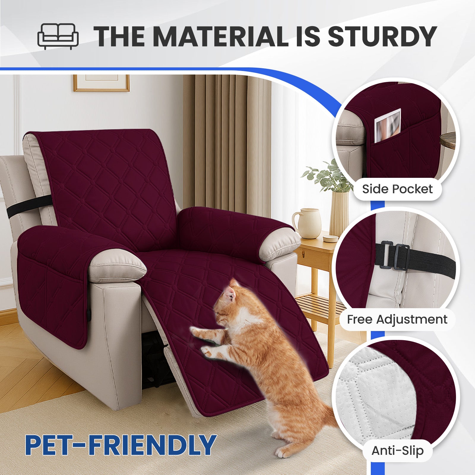 Waterproof Recliner Chair Cover 1 Seater with Armrests