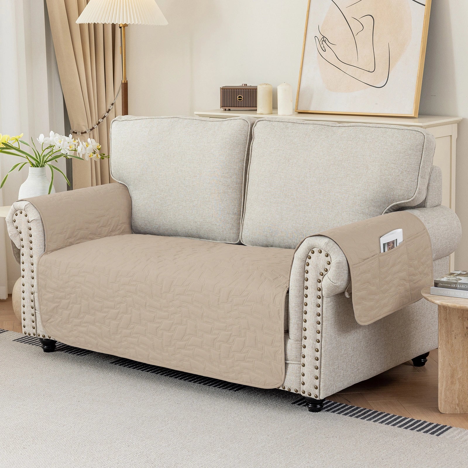 YSTYLE 2 Seater Sofa Cover Universal – Anti-Slip, Pet-Friendly, Couch Protector with Side Pockets