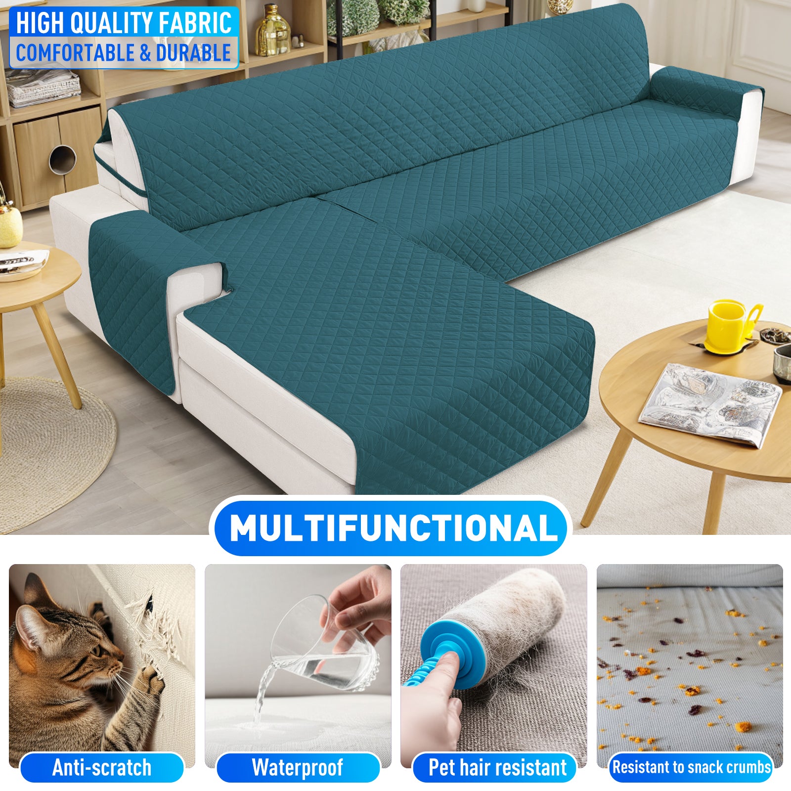 Ystyle Waterproof 4 Seater Corner Sofa Cover Reversible Anti Slip