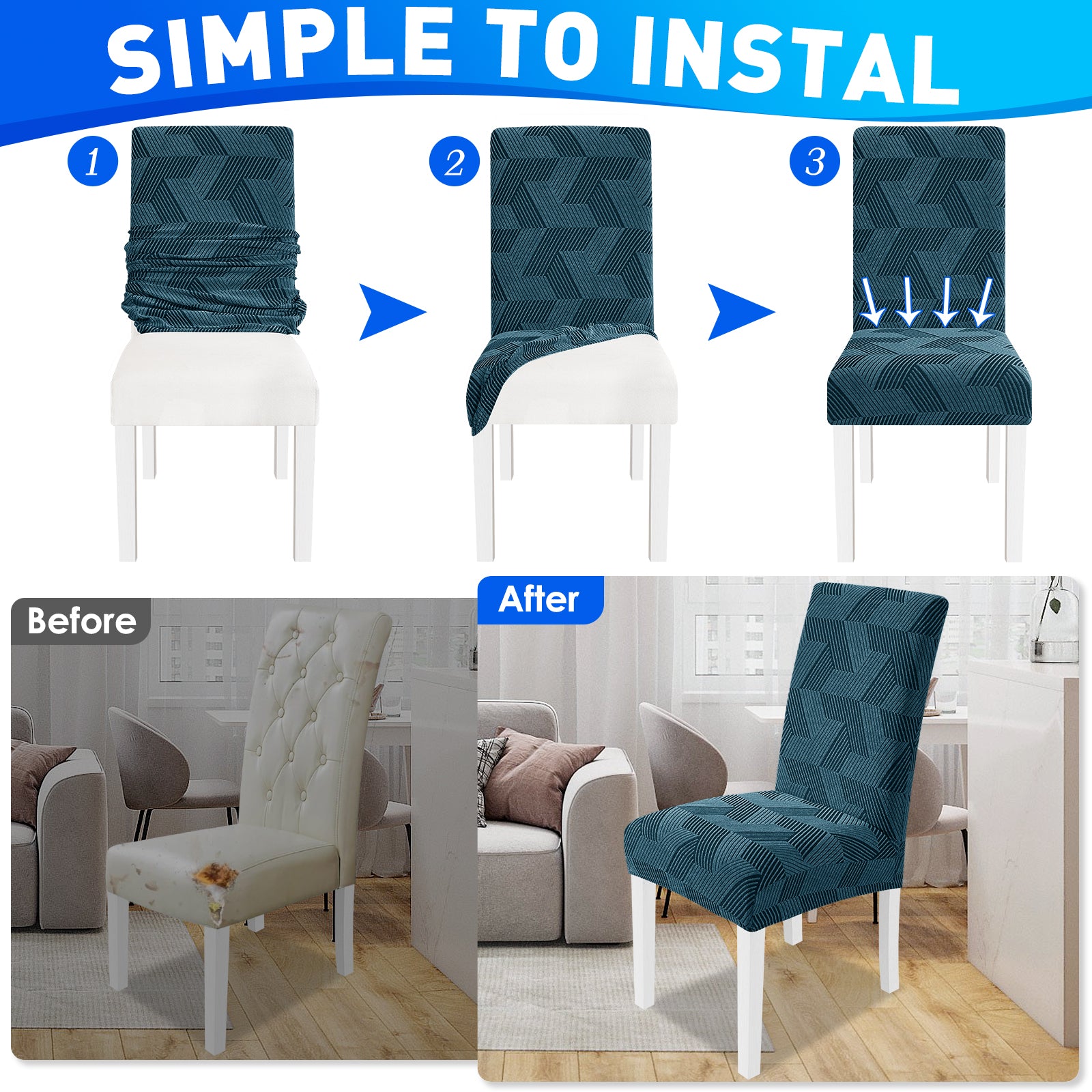 Ystyle 6-Piece Chair Covers with Backrest, Universal Kitchen Chair Covers, Removable Elastic Dining Chair Slipcovers, Stain-Resistant Chair Protectors, Washable, for Kitchen and Living Room