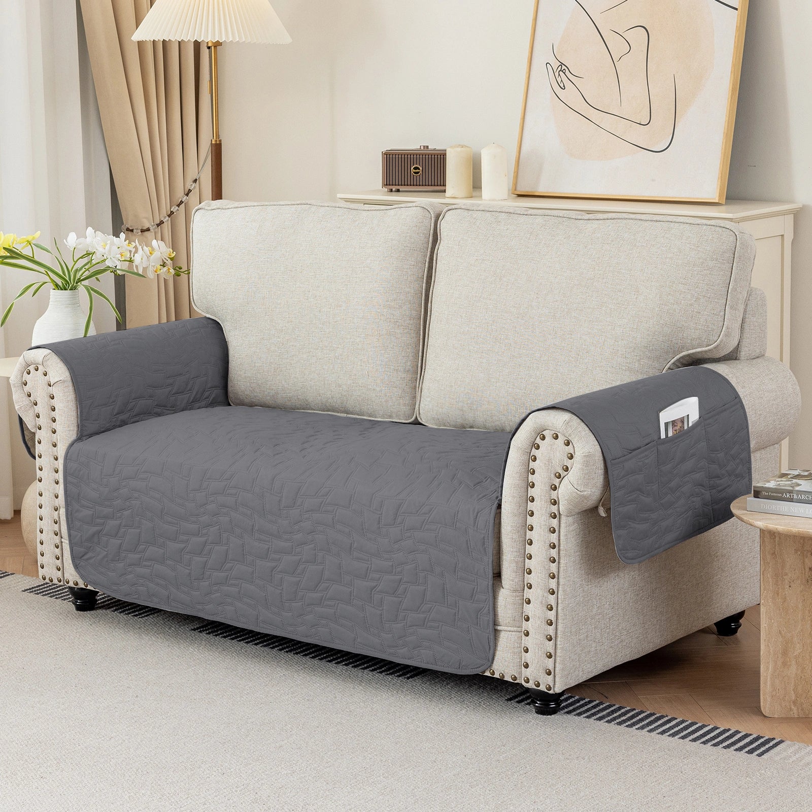 YSTYLE 2 Seater Sofa Cover Universal – Anti-Slip, Pet-Friendly, Couch Protector with Side Pockets