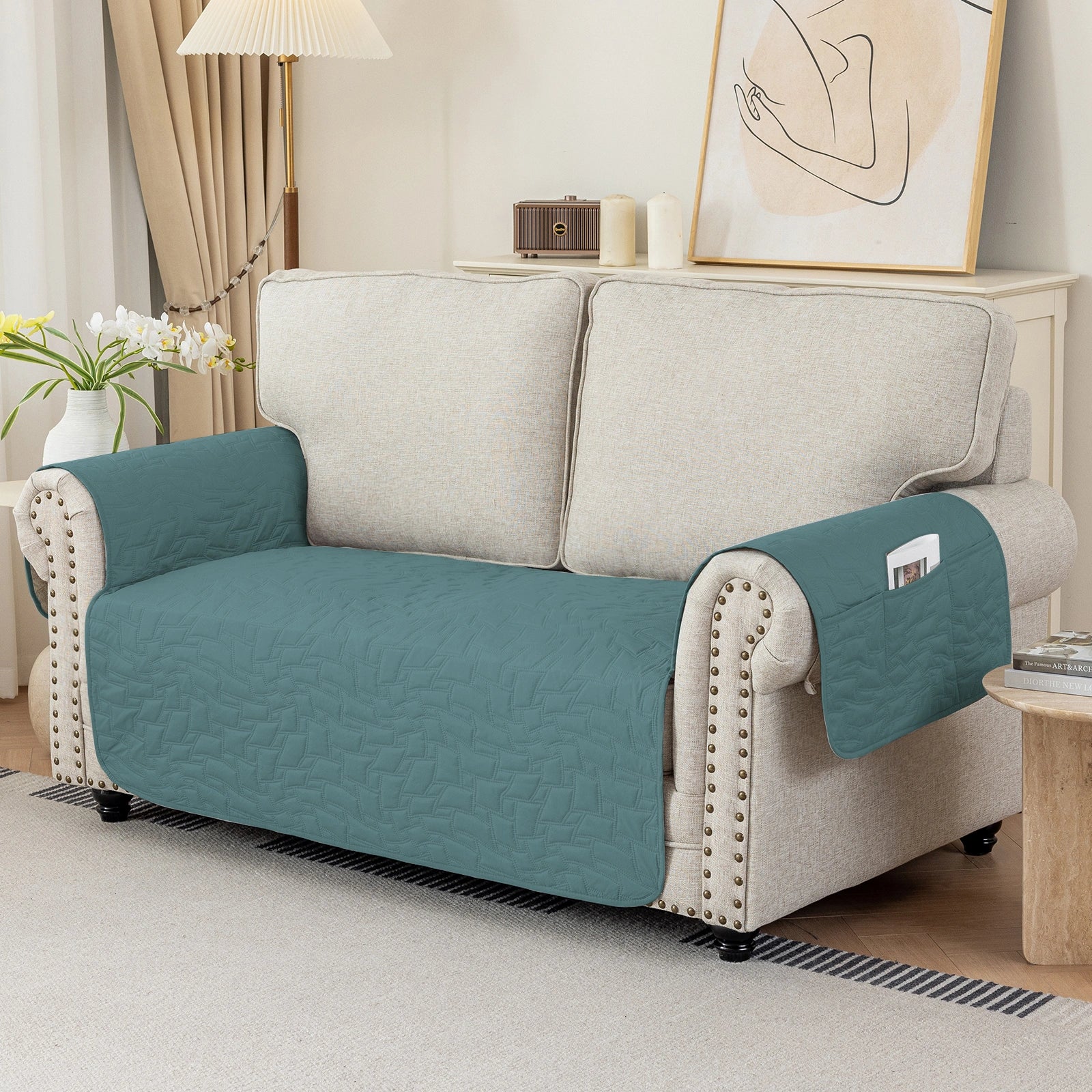 YSTYLE 2 Seater Sofa Cover Universal – Anti-Slip, Pet-Friendly, Couch Protector with Side Pockets