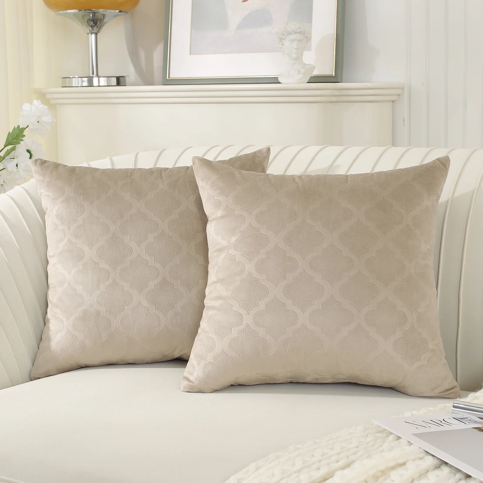 YSTYLE Velvet Sofa Cushion Covers, Decorative Throw Pillow Covers, 2 pcs, Hidden Zipper-Gourd Shape