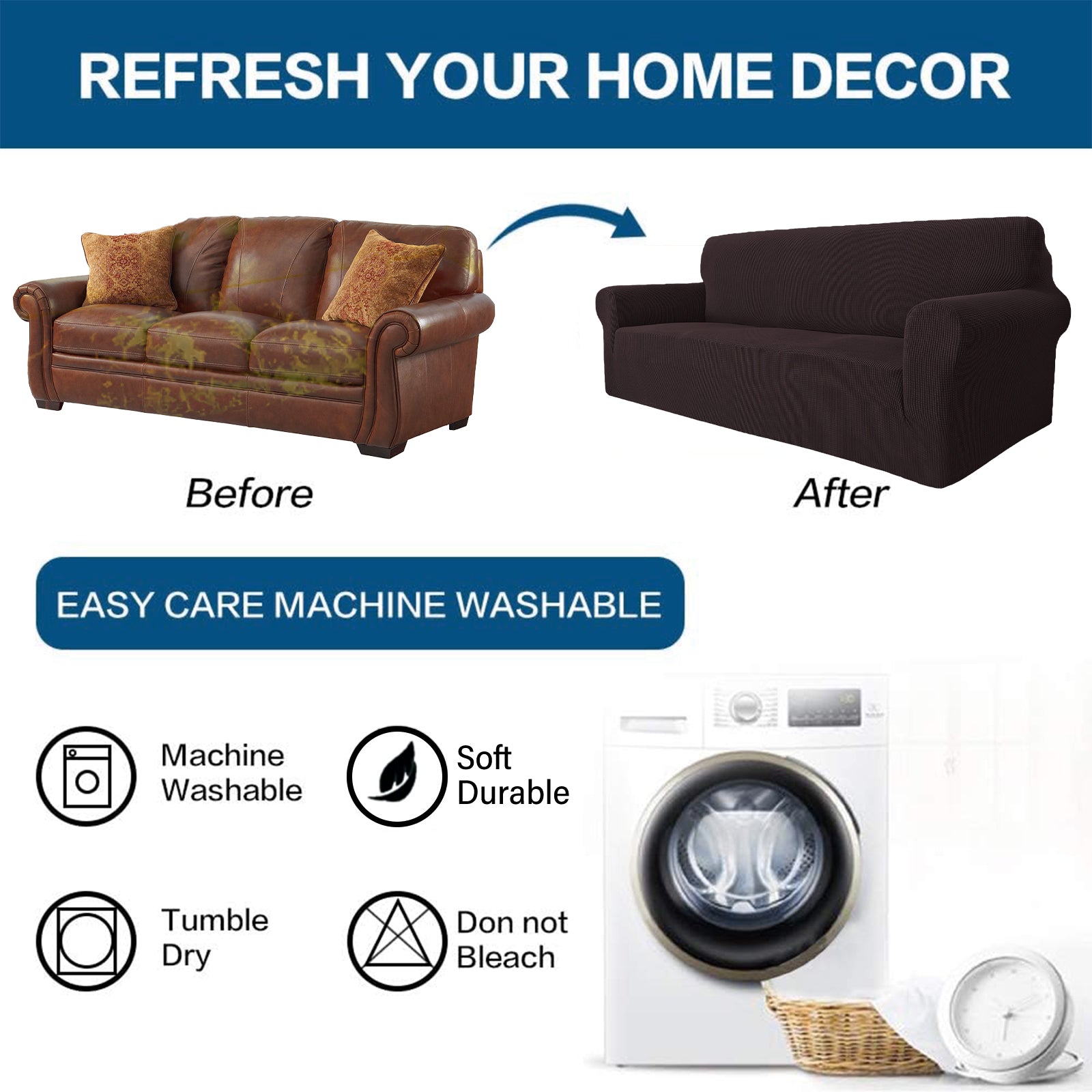 YSTYLE Cubierta de Sofá para 3 Personas – Elástica, Antideslizante y Amigable con Mascotas, Resistente a los Rayones, Lavable-Red