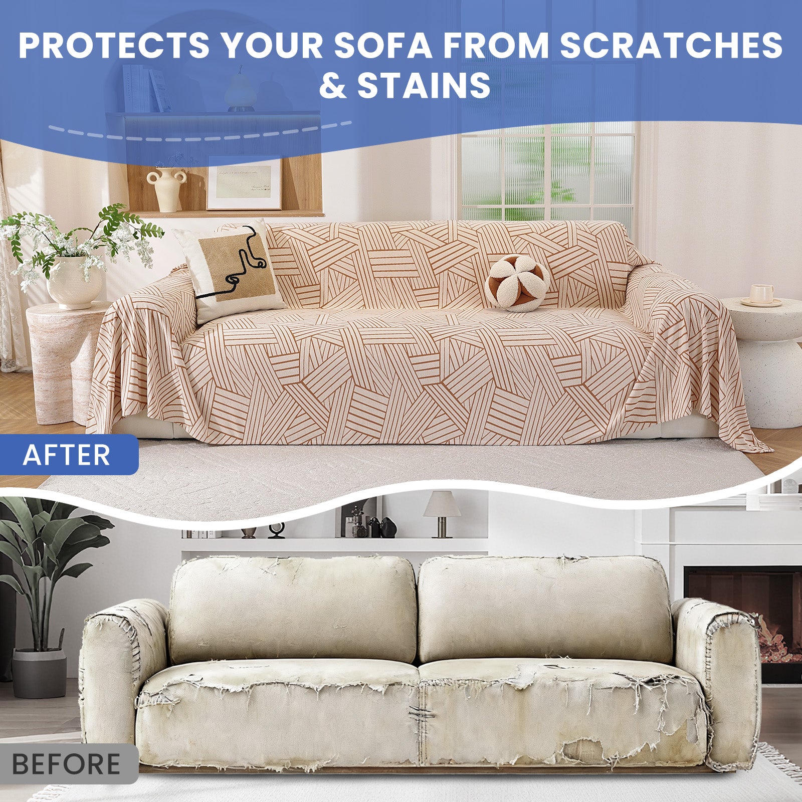 Ystyle Sofa Cover 180x280 CM, Non-Slip Full Sofa Protector, Cat Scratch-Resistant Sofa Cover, Washable Stain-Proof Sofa Slipcover, Ideal as Decorative Throw or Picnic Blanket
