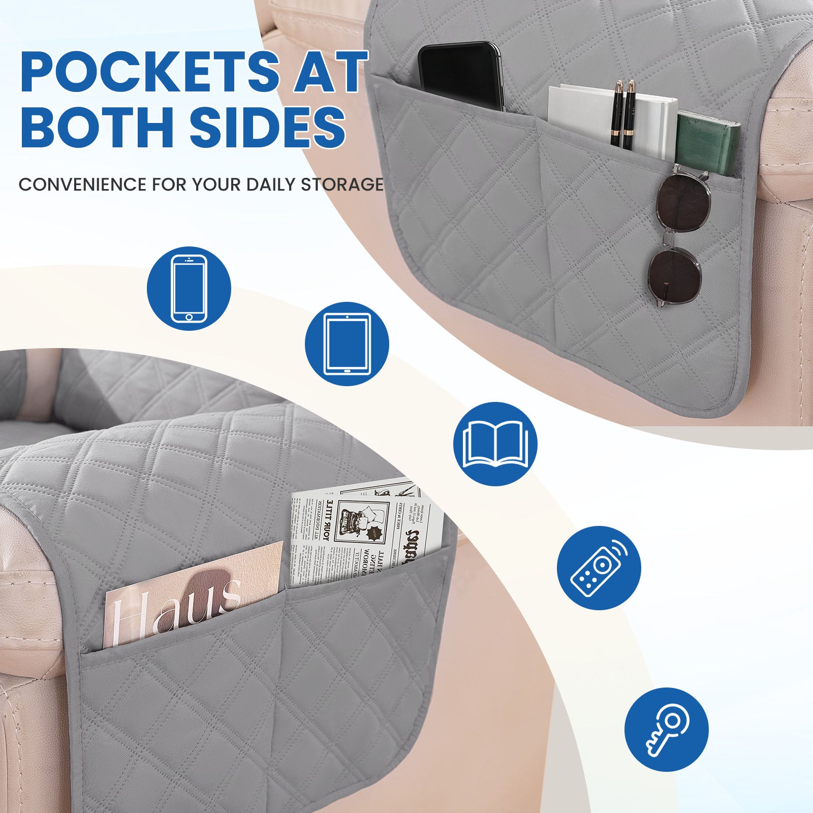 YSTYLE Waterproof Armchair Cover with Pockets and Non Slip Backing-YSTYLE