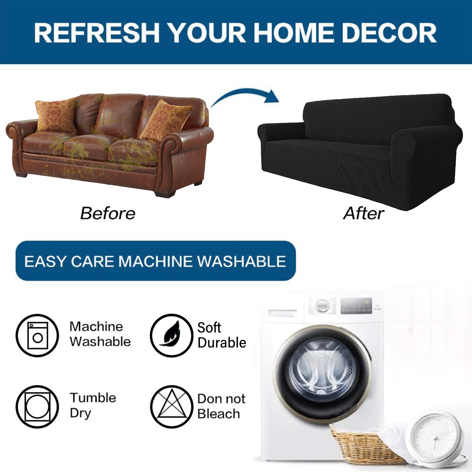 YSTYLE Cubierta de Sofá para 3 Personas – Elástica, Antideslizante y Amigable con Mascotas, Resistente a los Rayones, Lavable-Red