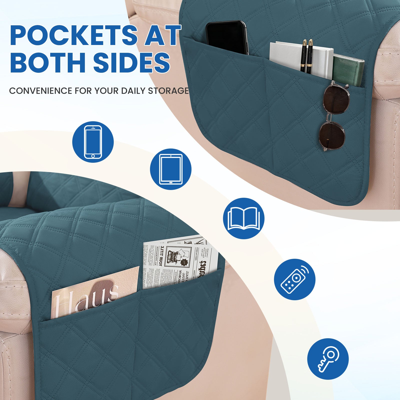 YSTYLE Waterproof Armchair Cover with Pockets and Non Slip Backing-YSTYLE