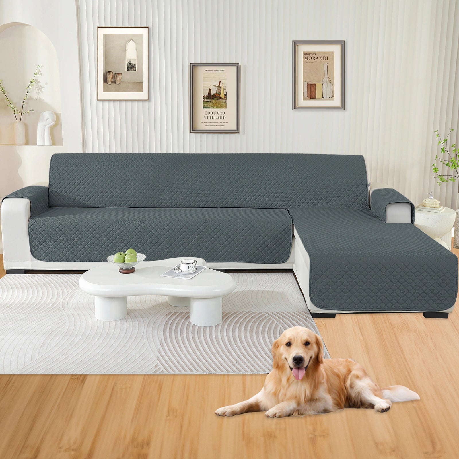 YSTYLE L-Shape for 3 Seater Waterproof Corner Sofa Cover , Non-Slip, Reversible Peninsula Design-Rhombic