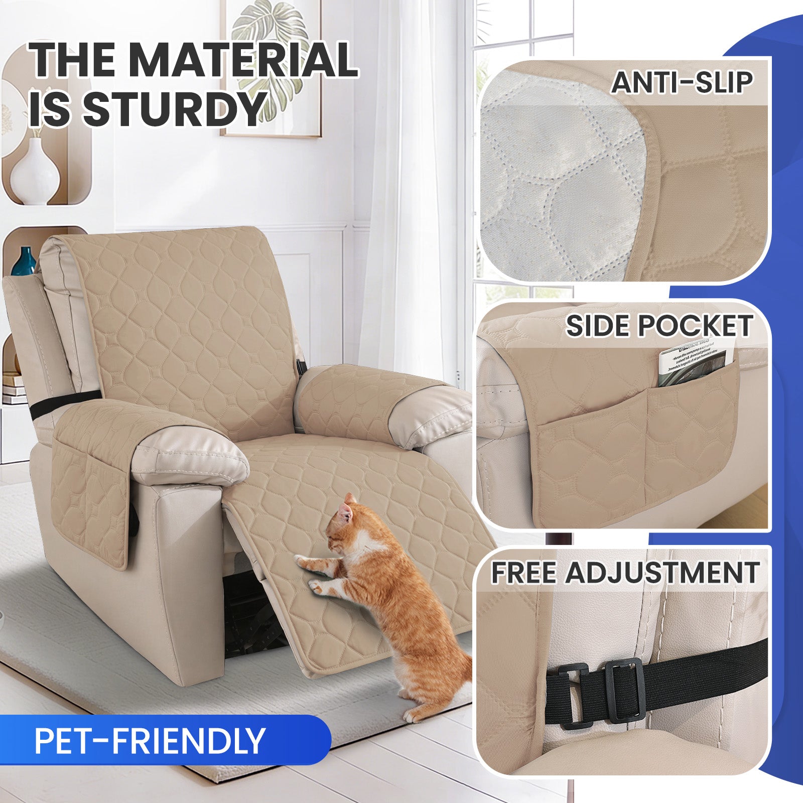 YSTYLE Waterproof Recliner Armchair Cover with Armrests 1 Seater