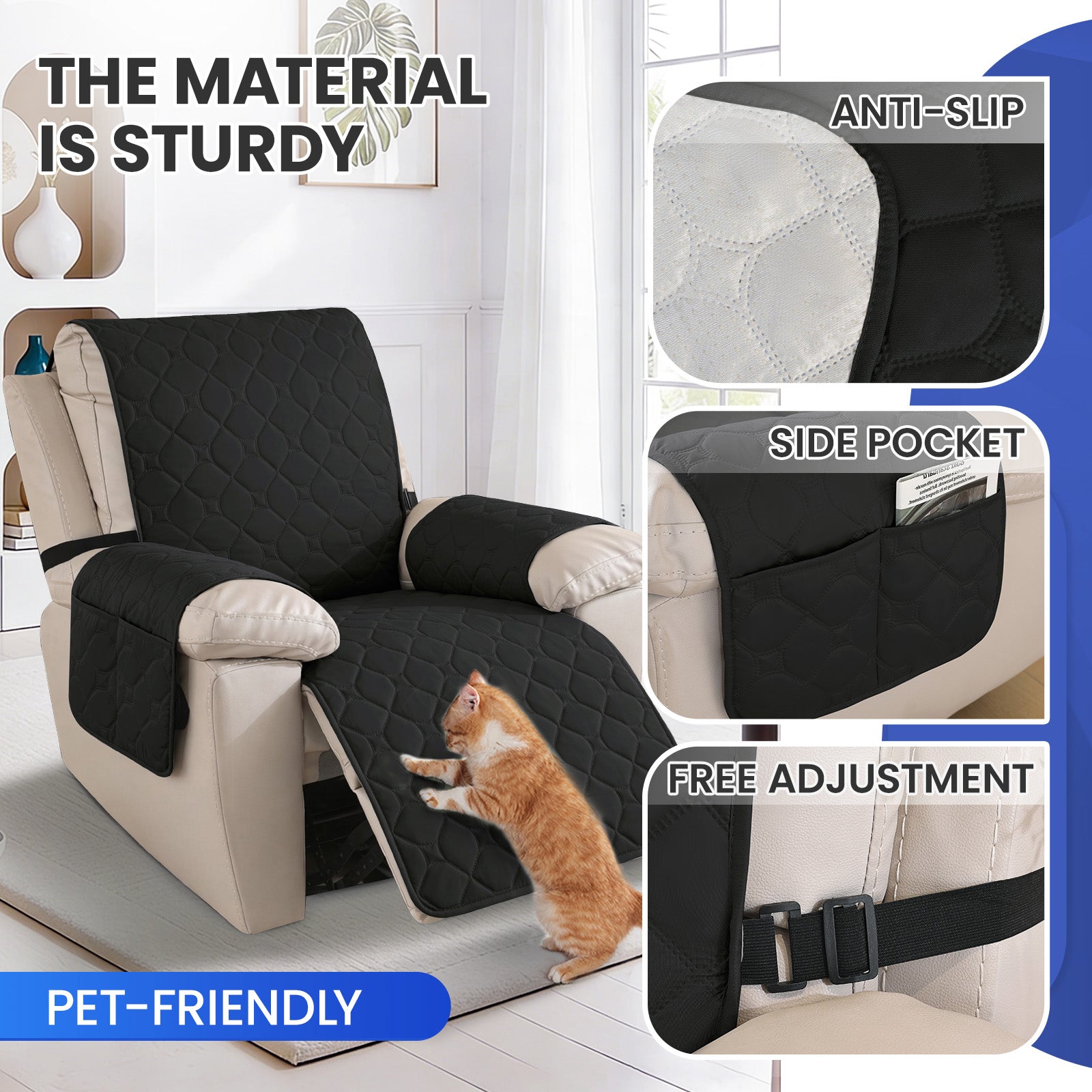 YSTYLE imperméable Recliner Armchair couverture with accoudoirs 1 Seater