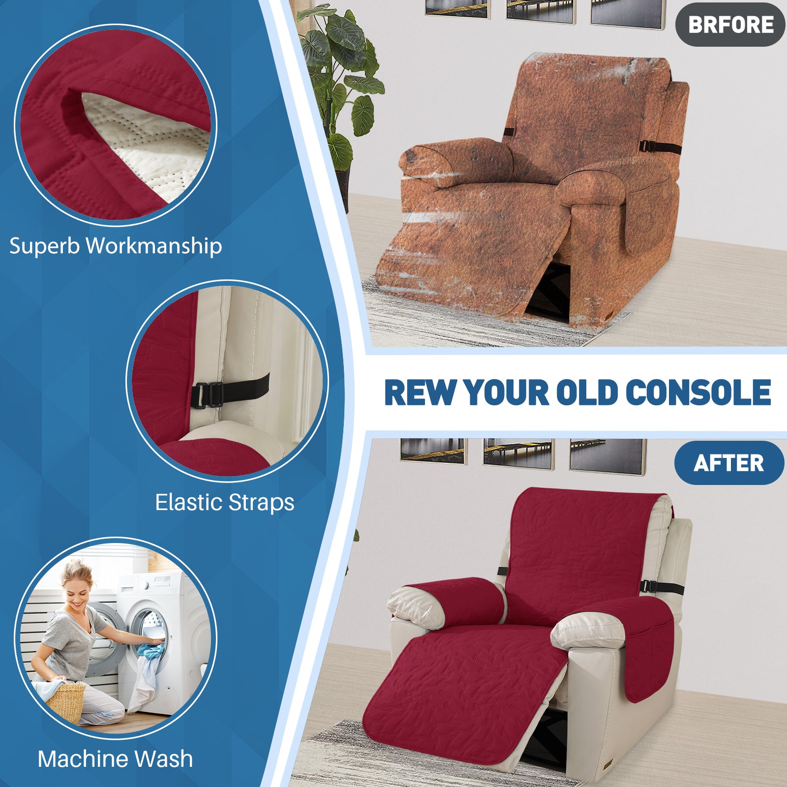 YSTYLE imperméable Large Reclining Armchair couverture Non Slip protection