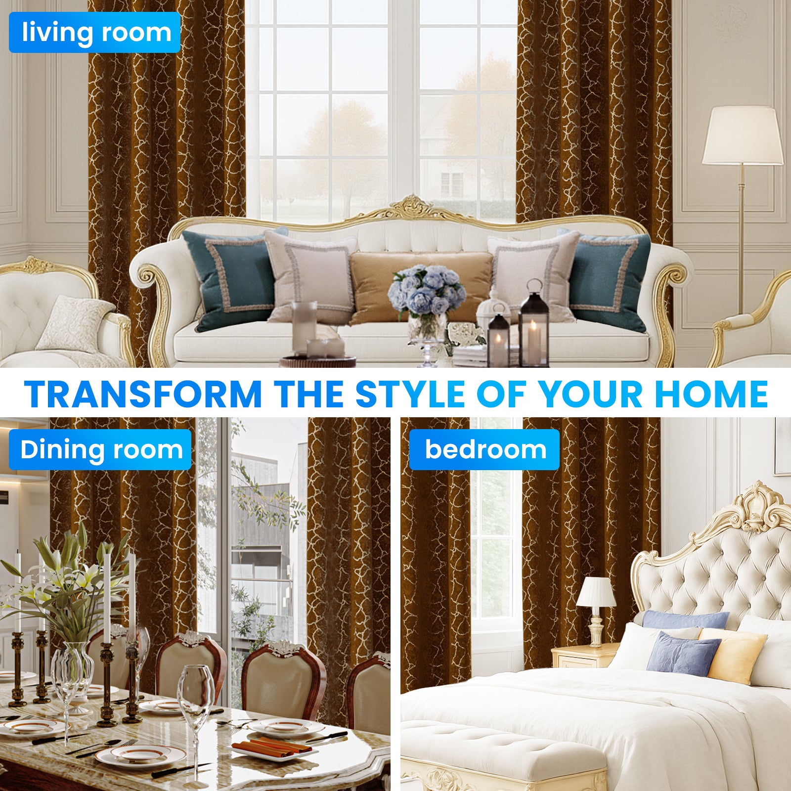 Ystyle 2 Stück Samt Blackout Vorhänge 117x137 cm Gold Druck