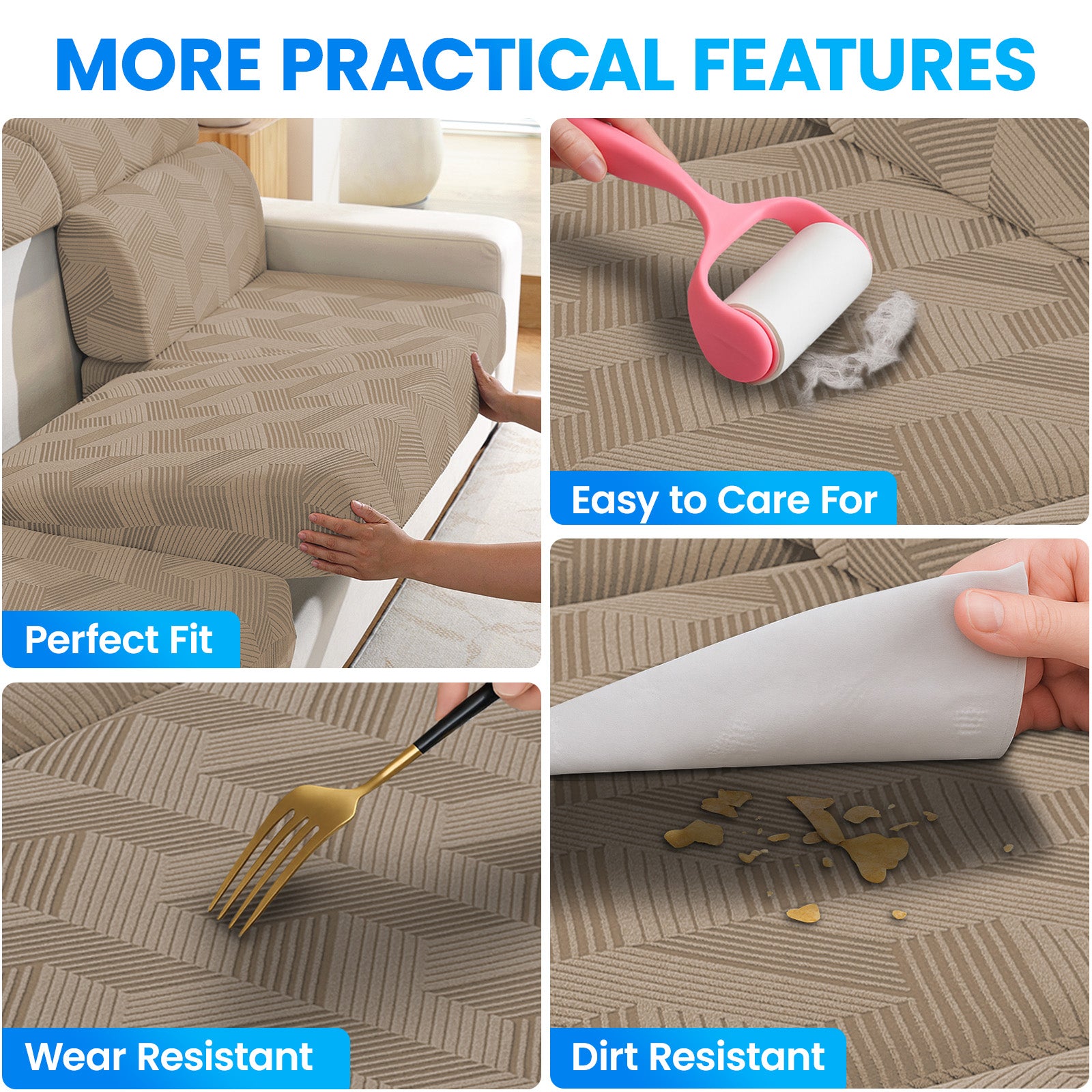 Ystyle Elastic Sofa Seat Cover, Universal Living Room Cushion Cover, Separate Sofa Cushion Slipcovers, Non-Slip, Stain-Resistant, Super Soft & Washable(2 Pieces+Chaise longue)