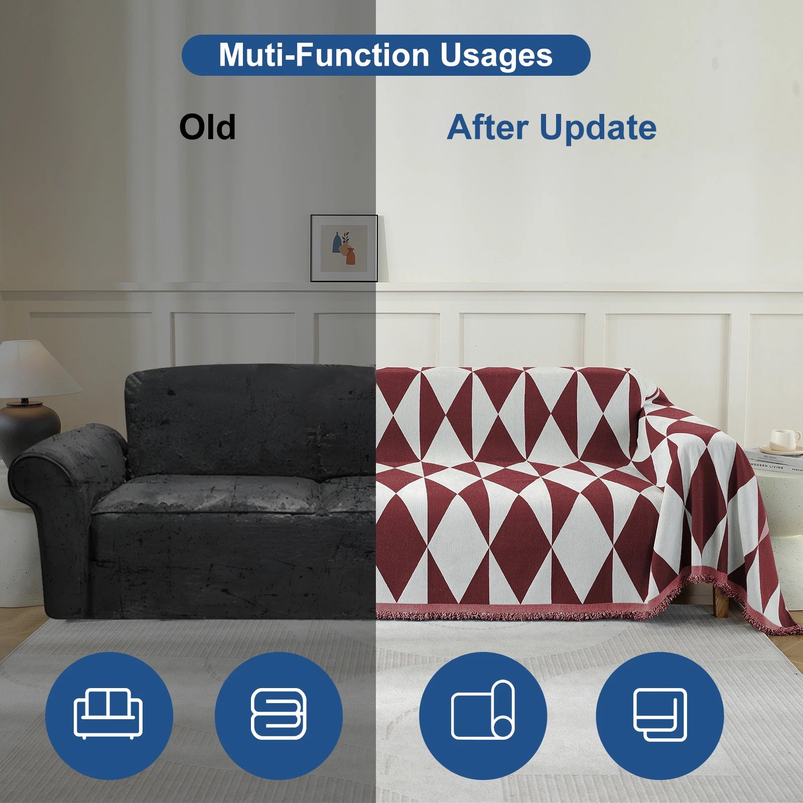 YSTYLE 4 Seater Sofa Blanket , Full Coverage, Stain-Resistant, All-Season Design,Geometric Rhombus