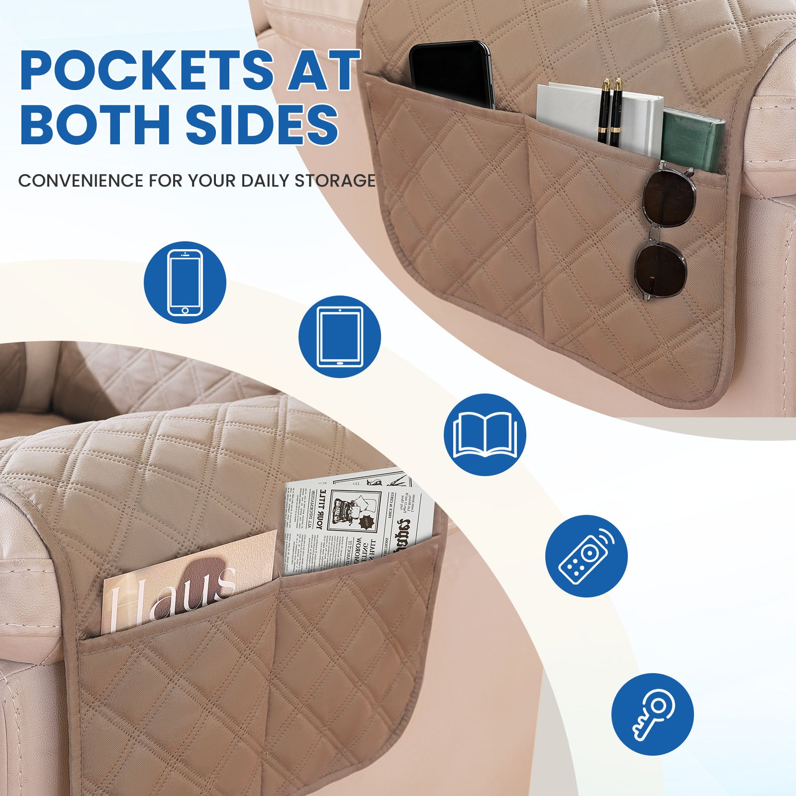 YSTYLE Waterproof Armchair Cover with Pockets and Non Slip Backing-YSTYLE