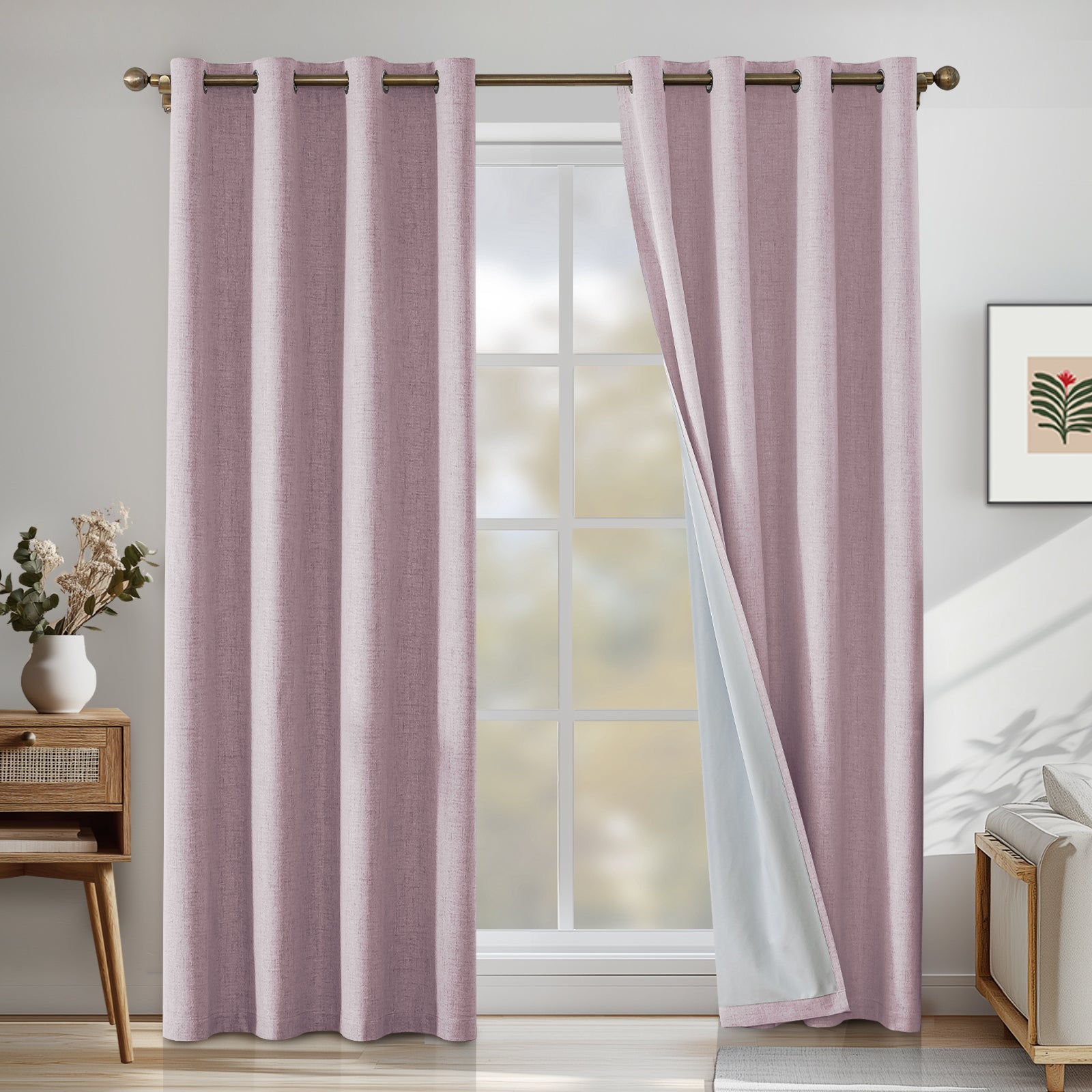 Ystyle 2 Pieces 100% Blackout Linen Curtains Thermal-YSTYLE