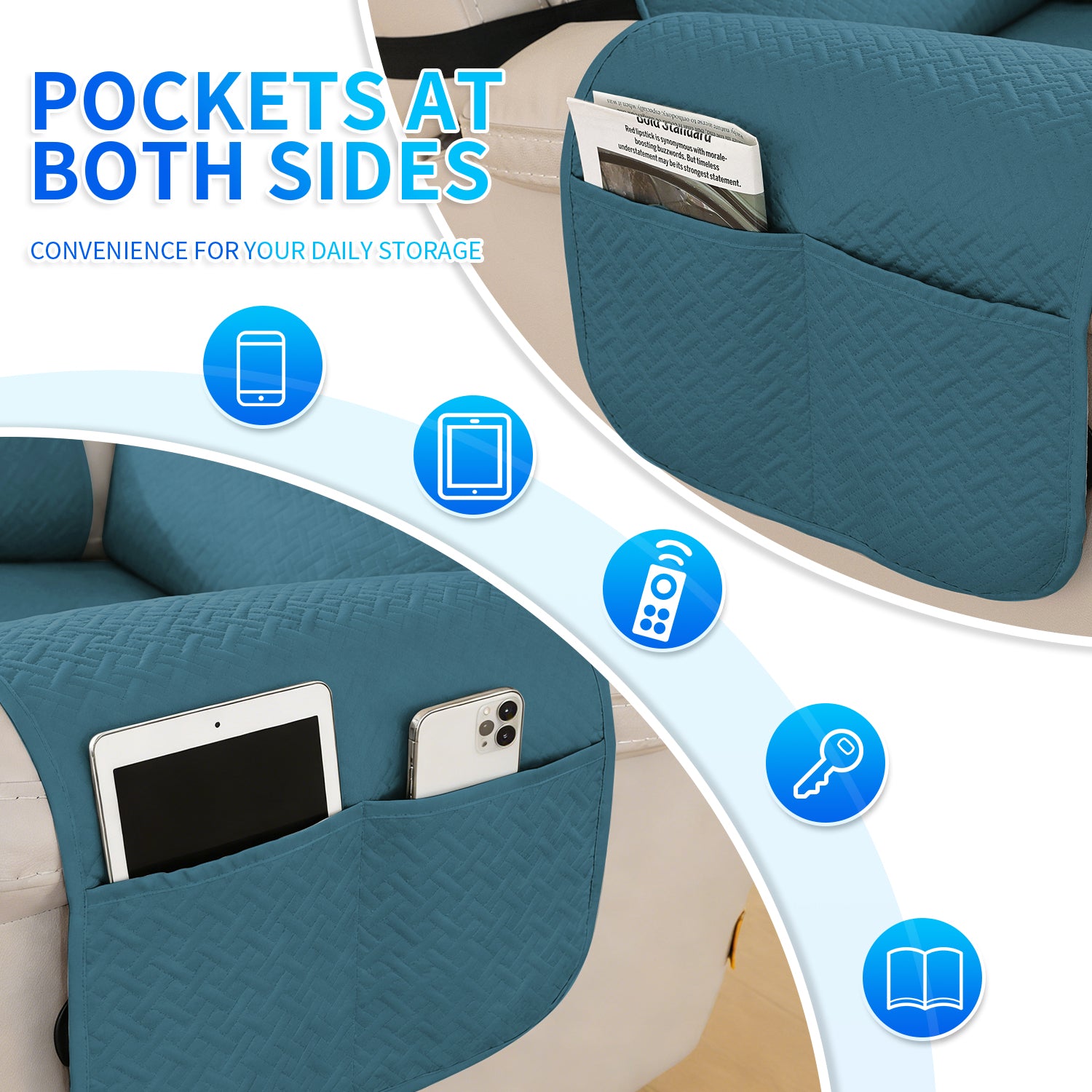 imperméable Armchair couverture with antidérapant Back and Side Pockets