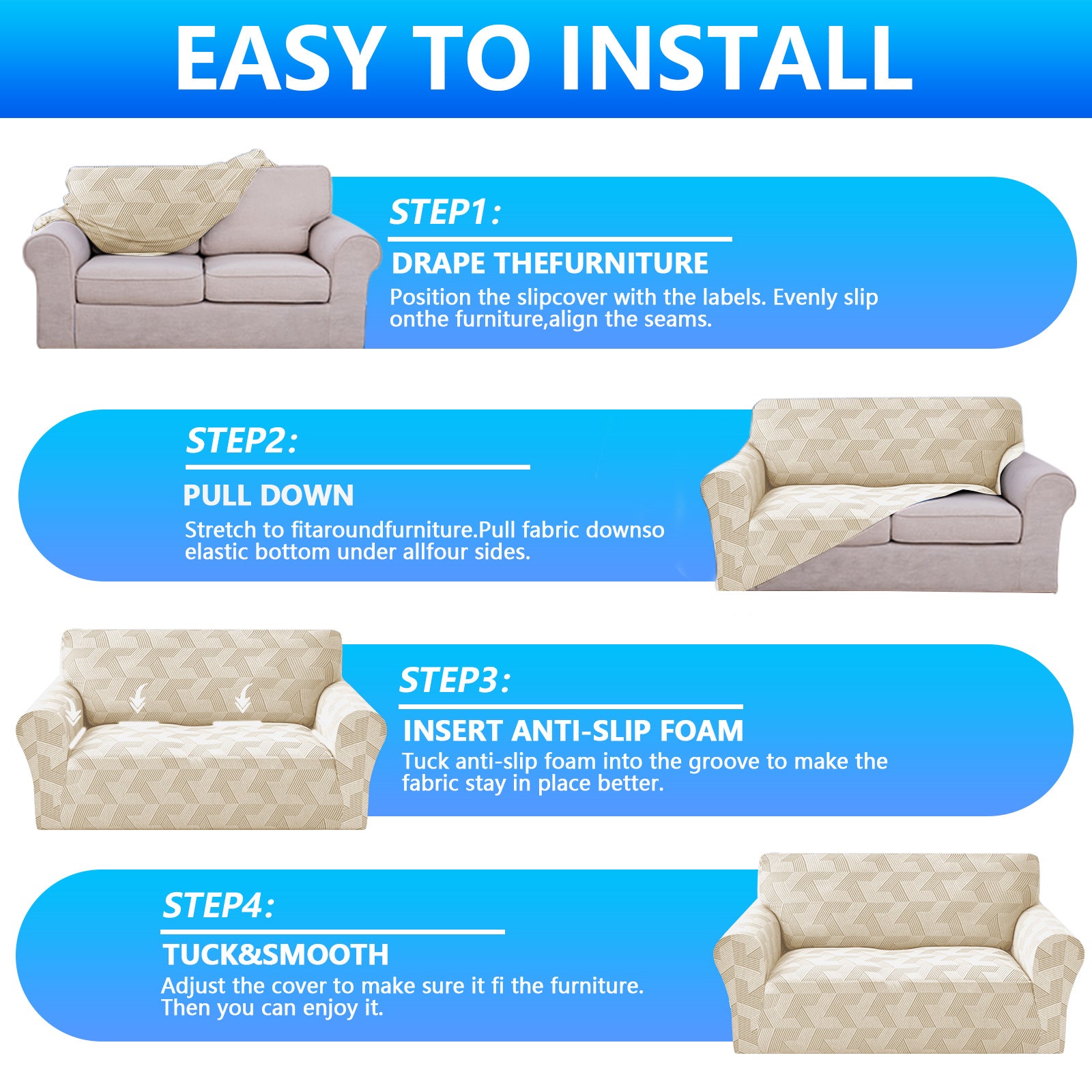 Ystyle Stretch 4 Seater Sofa Cover Super Elastic and Anti Slip-YSTYLE