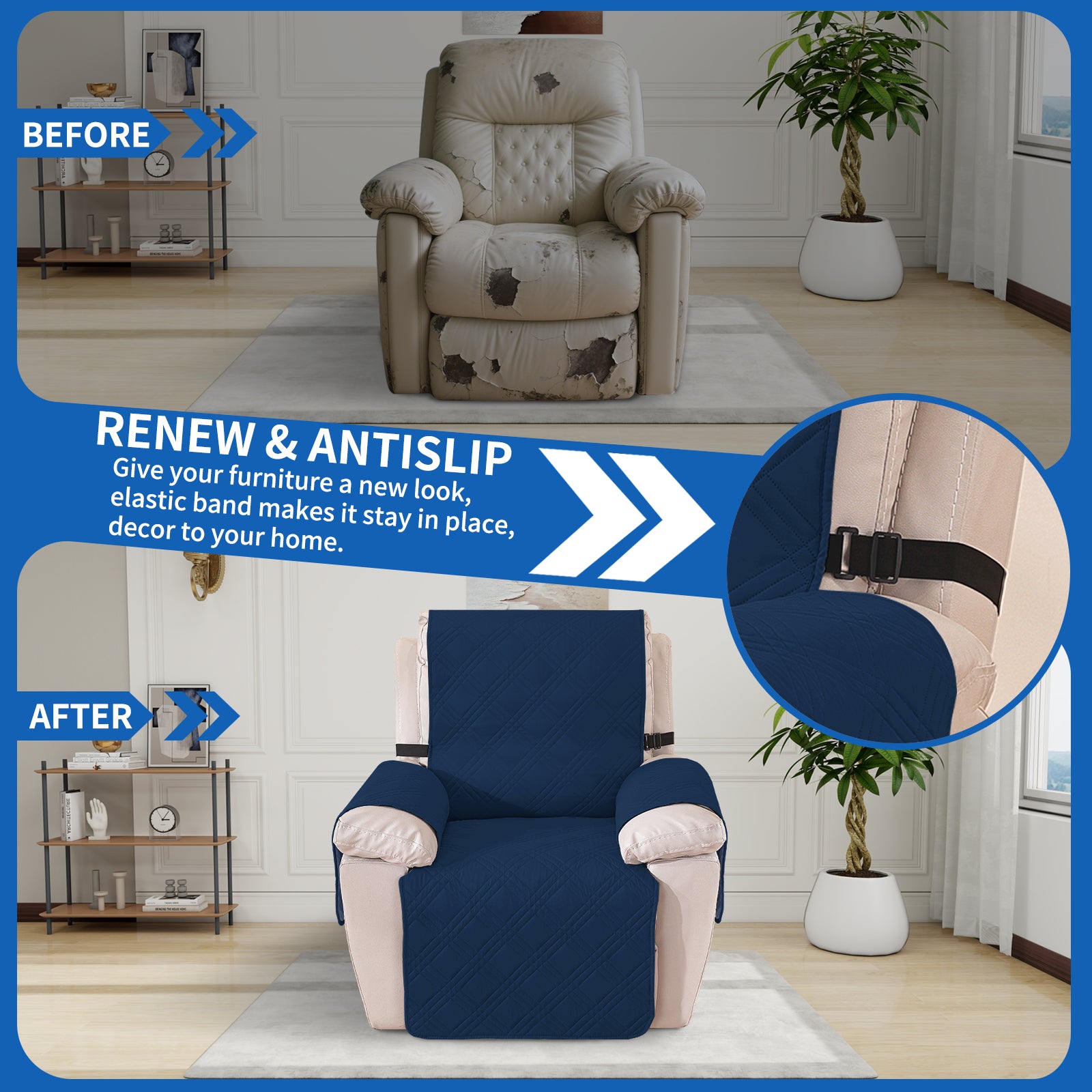 YSTYLE Reversible Reclining Armchair Cover with Armrests Anti Scratch-YSTYLE