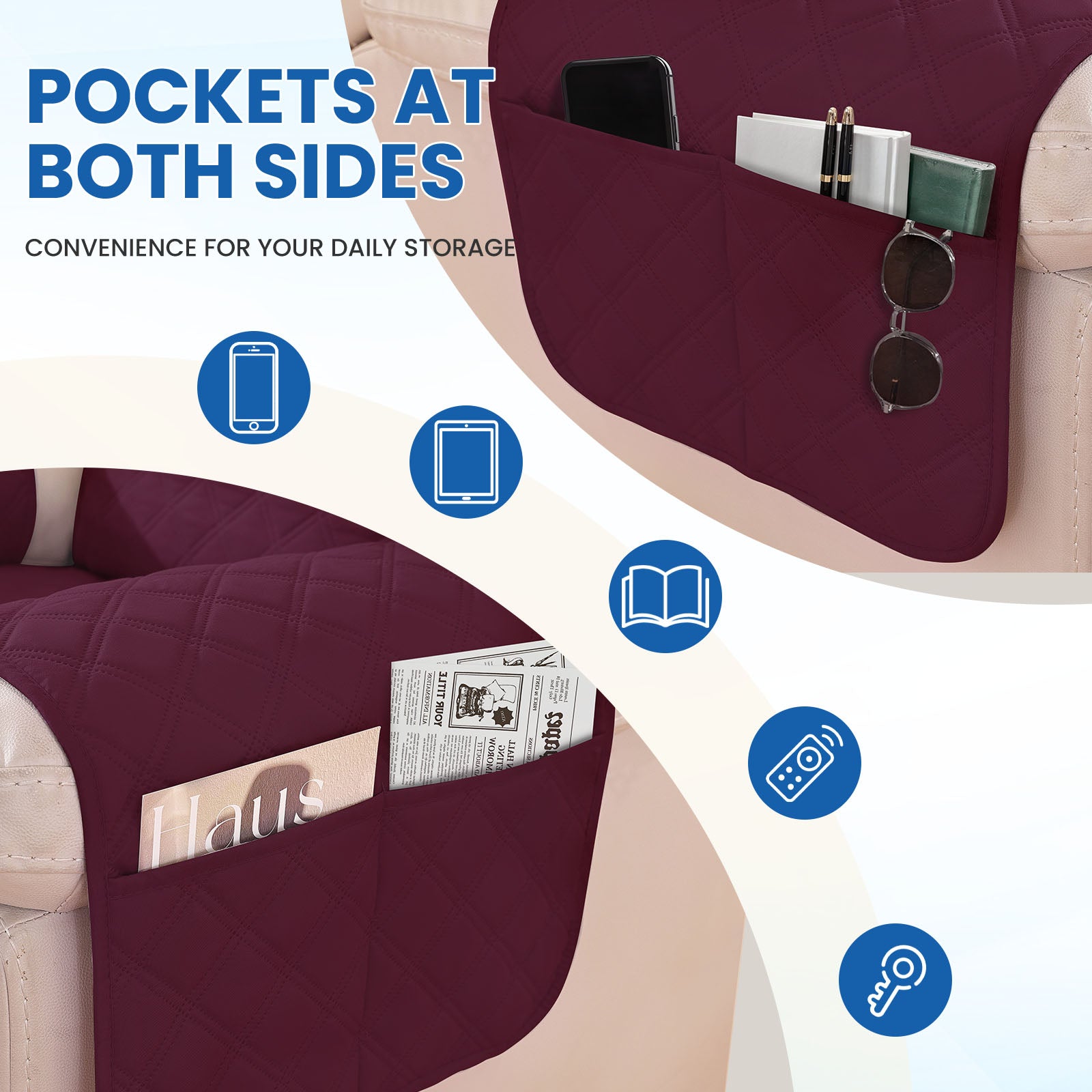 YSTYLE Waterproof Armchair Cover with Pockets and Non Slip Backing-YSTYLE