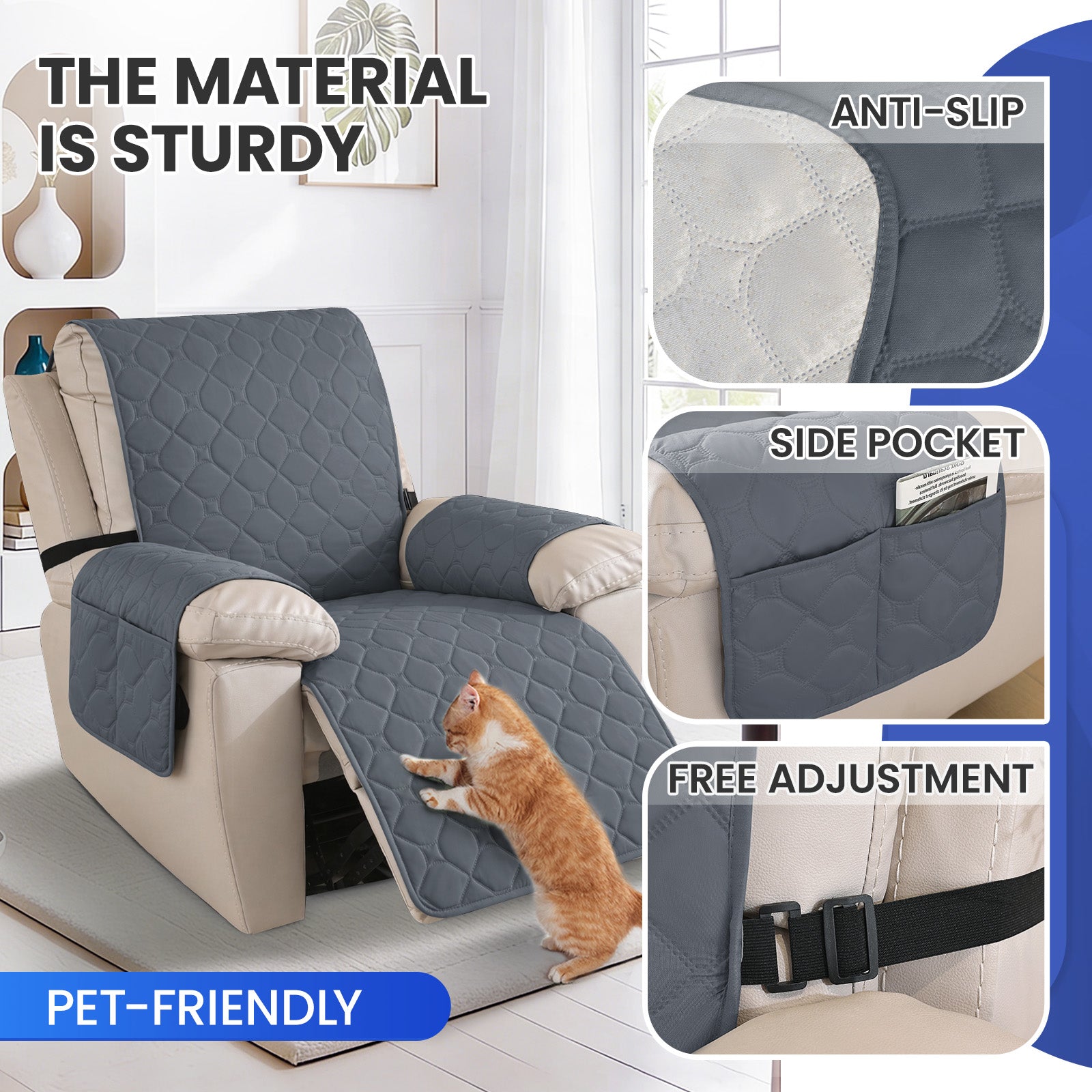 YSTYLE imperméable Recliner Armchair couverture with accoudoirs 1 Seater