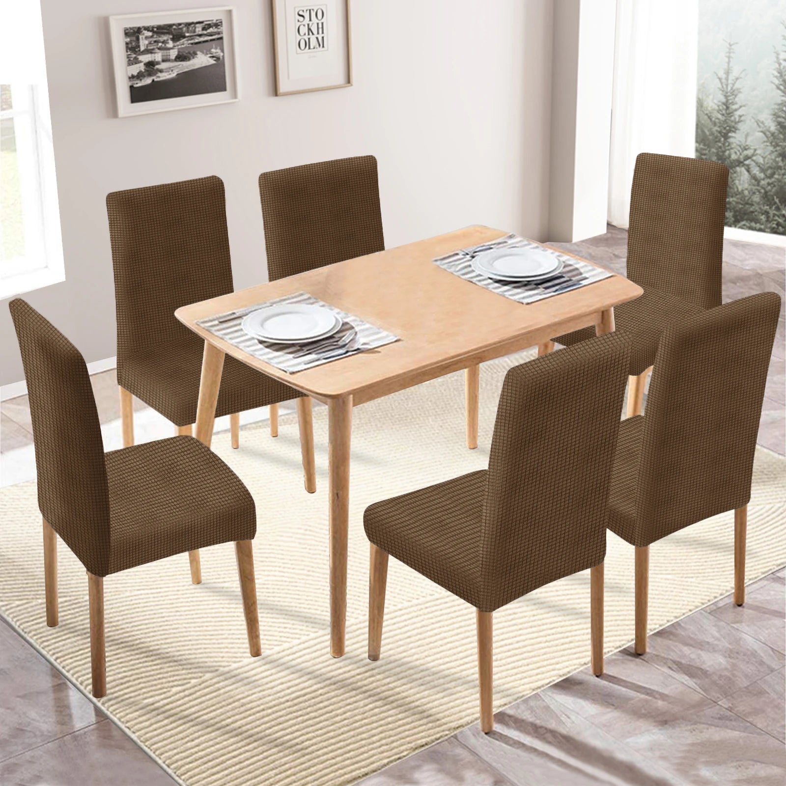 YSTYLE 6 Pieces Stretch Dining Chair Covers Jacquard Pattern-YSTYLE