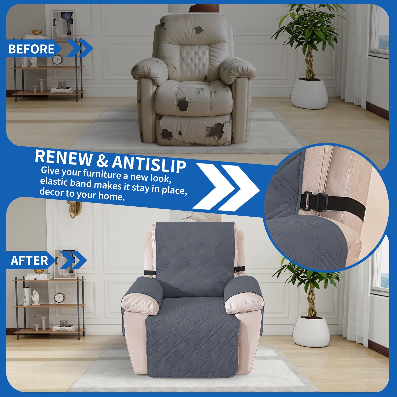 YSTYLE Reversible Reclining Armchair Cover with Armrests Anti Scratch-YSTYLE