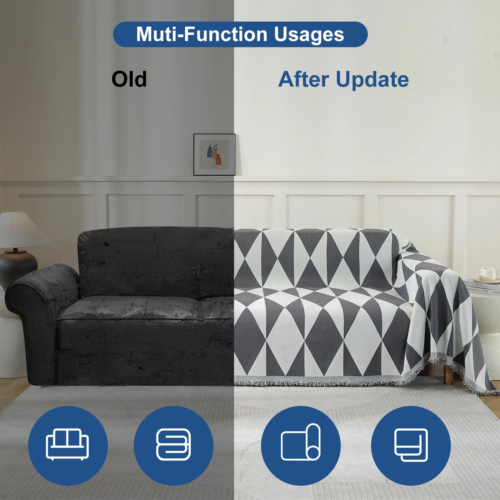 YSTYLE 3 Seater Sofa Blanket , Full Coverage, Stain-Resistant, All-Season Design,Geometric Rhombus