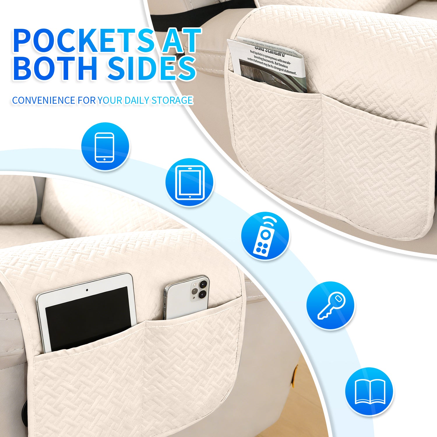 imperméable Armchair couverture with antidérapant Back and Side Pockets