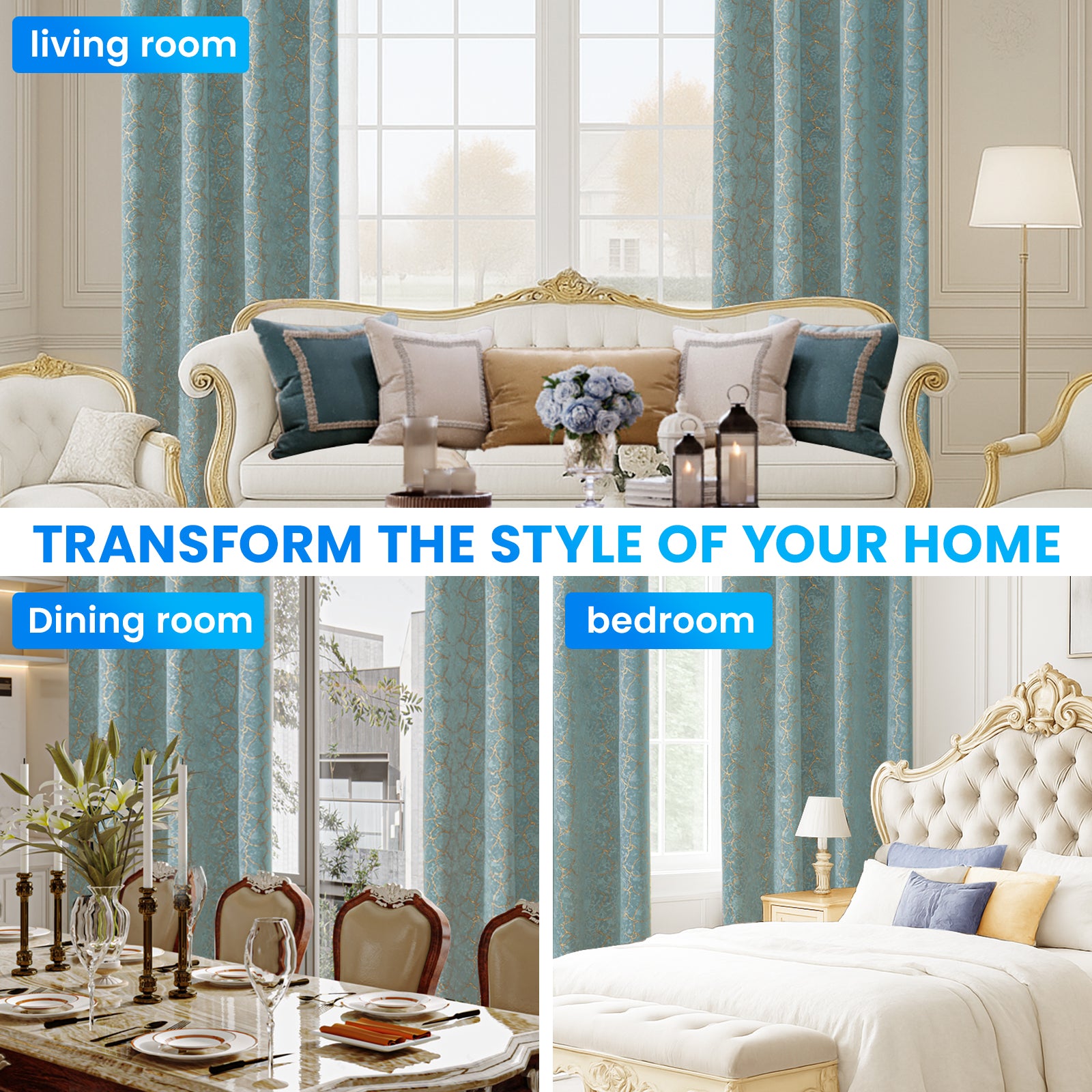 Ystyle 2 Stück Samt Blackout Vorhänge 117x137 cm Gold Druck