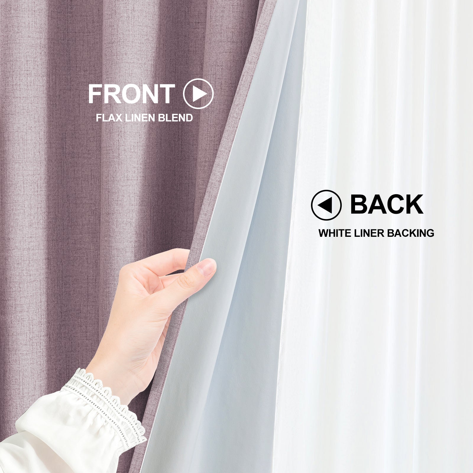 2 Pieces 100% Blackout Linen Curtains 140x175 cm Thermal