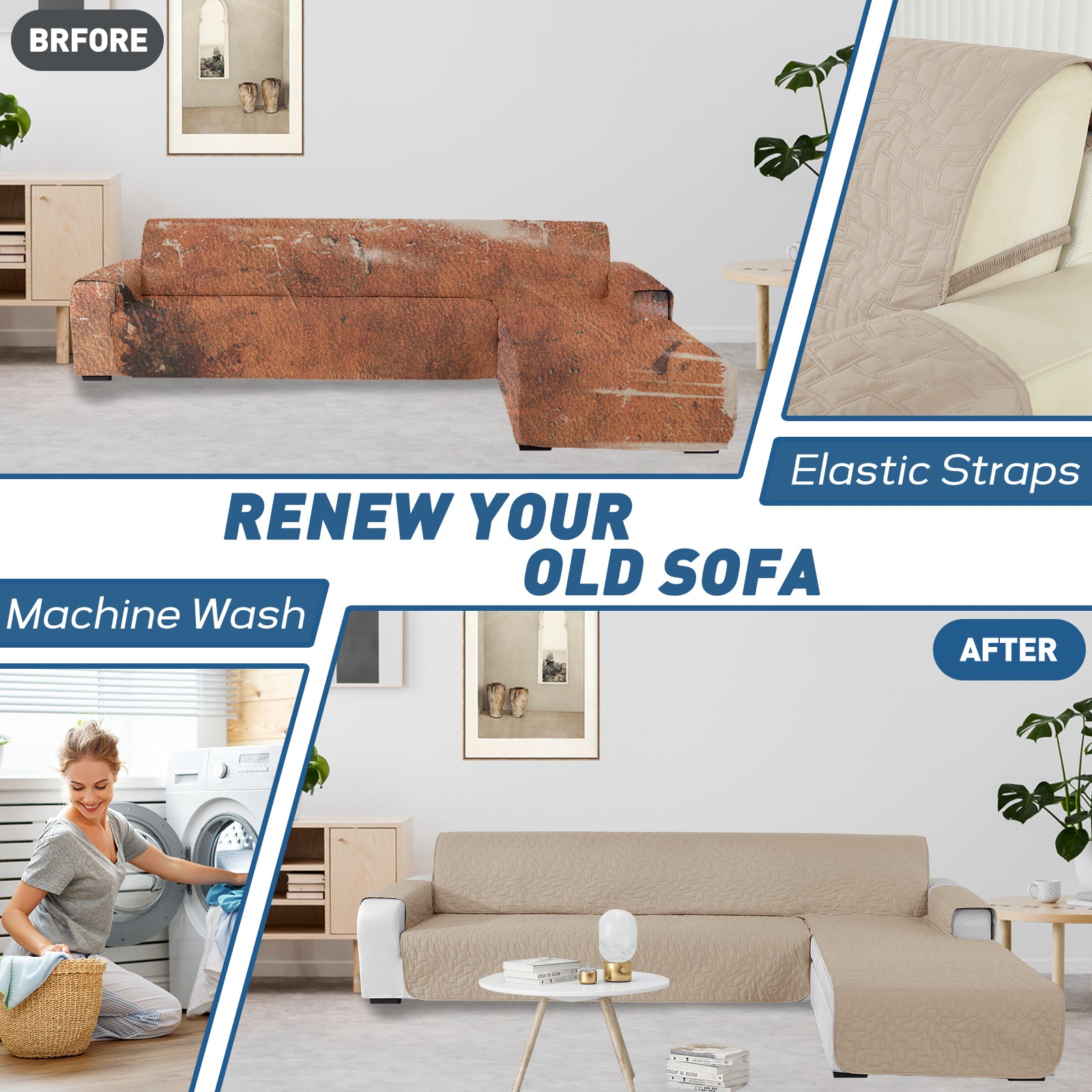 Copertura Impermeabile Reversibile per Divano Angolare a 4 Posti Penisola | YSTYLE