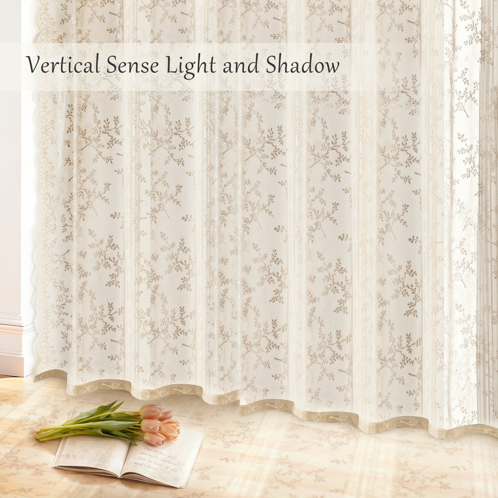 YSTYLE 2 Pieces Semi Sheer Lace Curtains Eyelets-YSTYLE