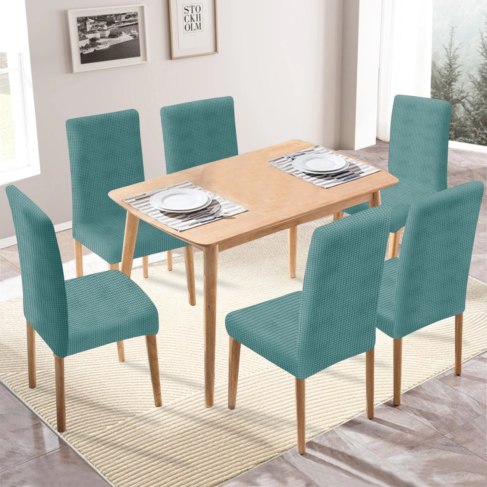 YSTYLE 6 Pieces Stretch Dining Chair Covers Jacquard Pattern-YSTYLE