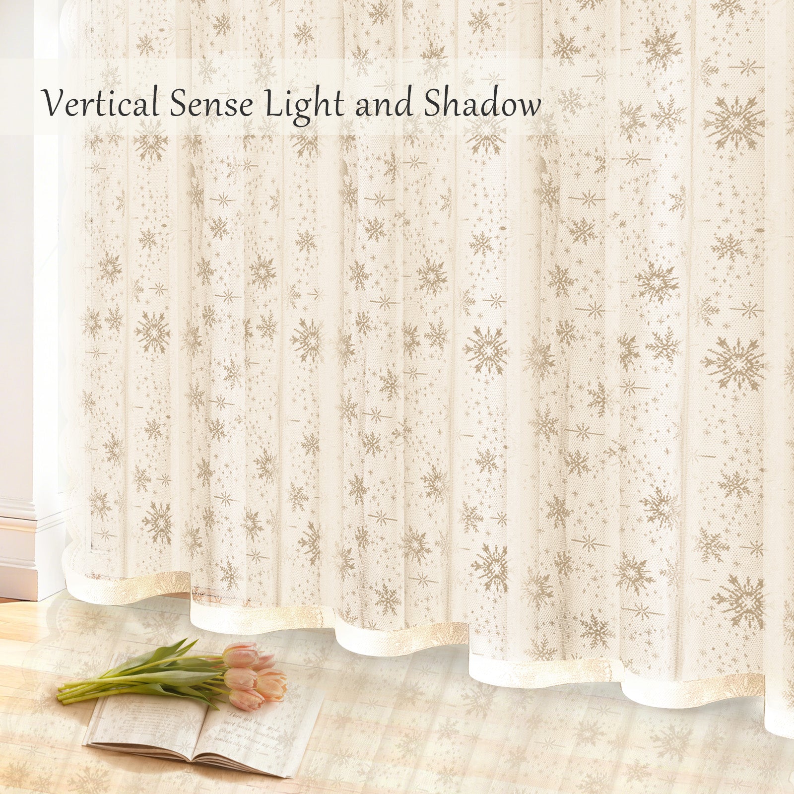 Ystyle 2 Panels Set, Semi-Sheer Indoor Curtains, 70x120cm, Classic Snowflake Pattern Lace Voile Curtains with Rod Pocket