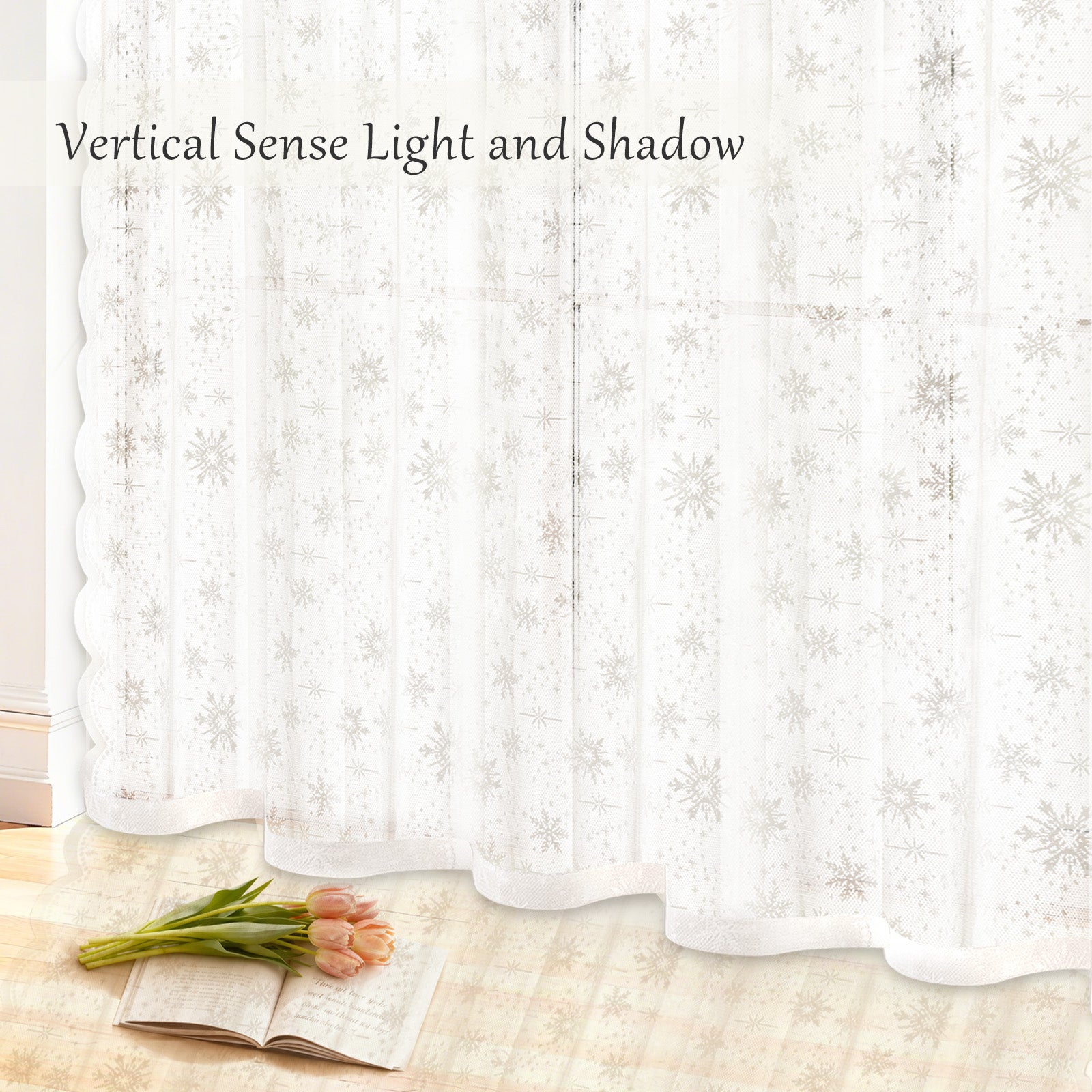Ystyle 2 Panels Set, Semi-Sheer Indoor Curtains, 70x120cm, Classic Snowflake Pattern Lace Voile Curtains with Rod Pocket