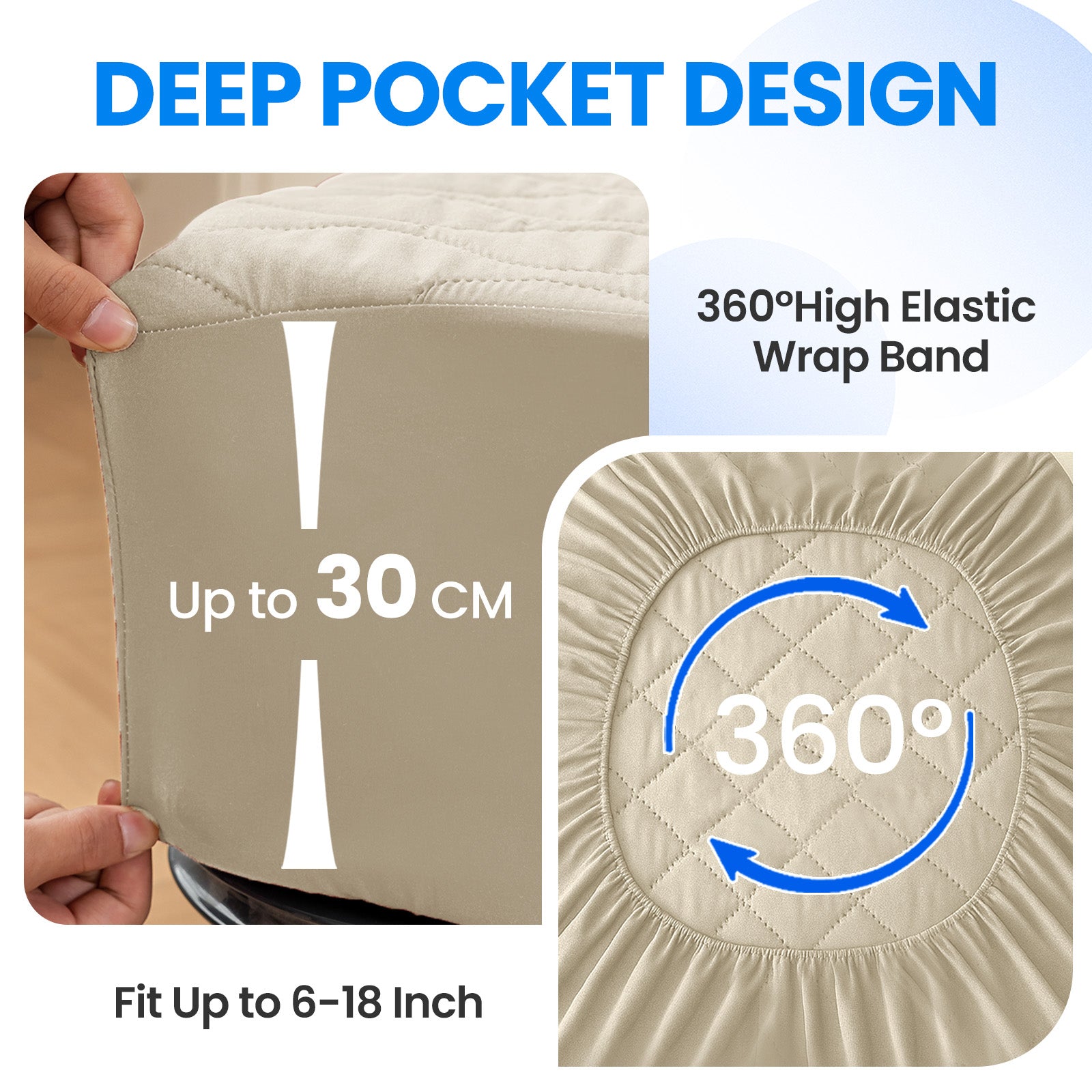 Waterproof Quilted Mattress Protector 90x200cm with Deep Pocket