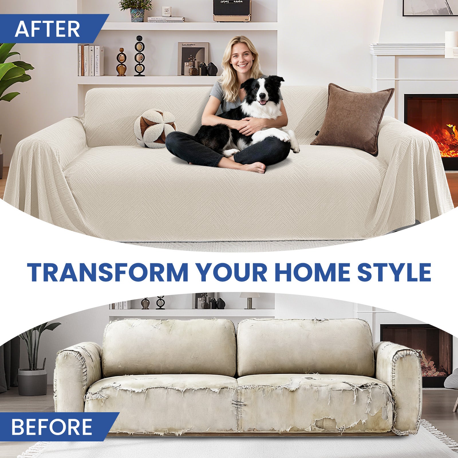 Ystyle 3 Seater Sofa Cover, 180x340 cm, Anti-Claw Protection, Soft Universal Sofa Cover, Anti-Dust, Large Size Modern Washable Sofa Throw