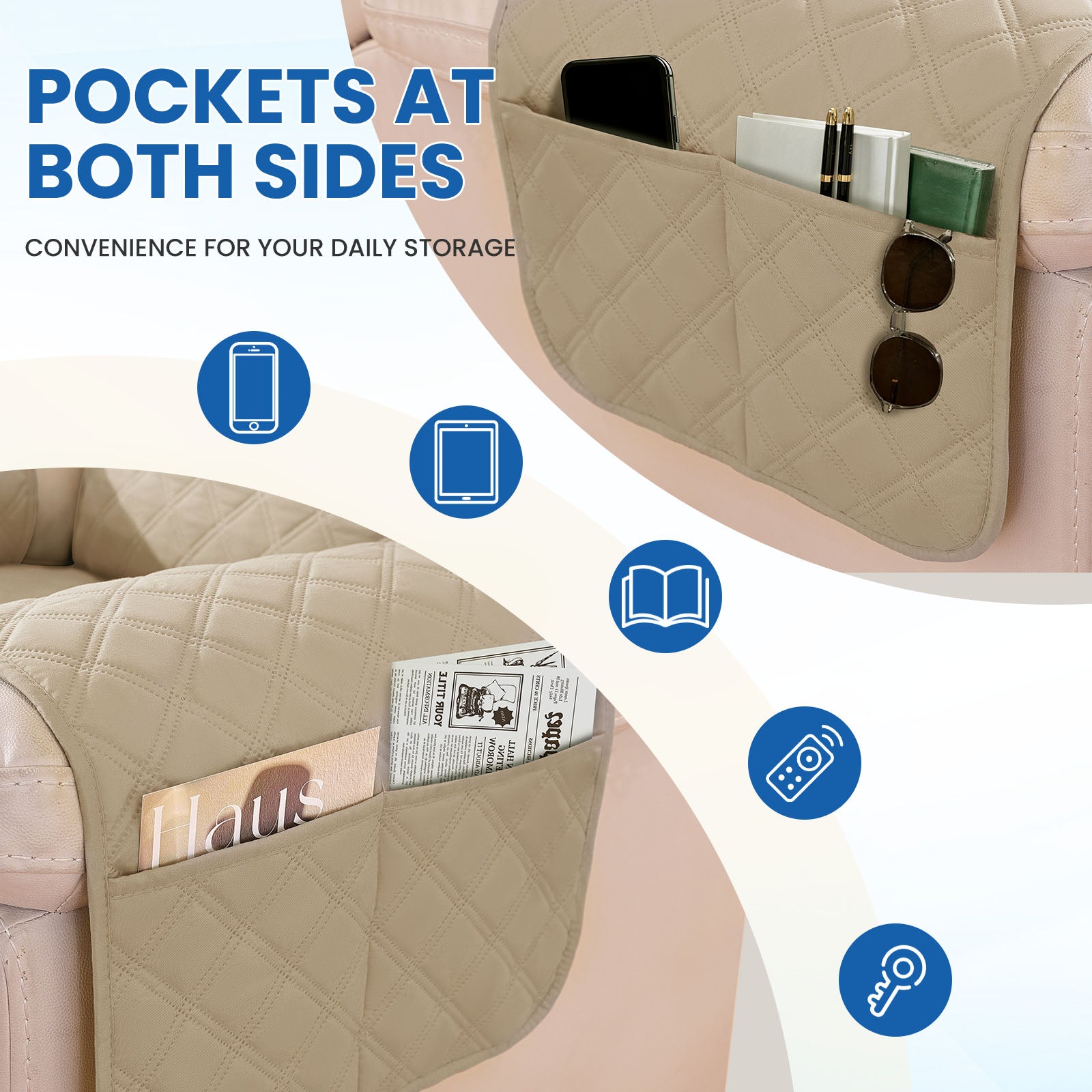 YSTYLE Waterproof Armchair Cover with Pockets and Non Slip Backing-YSTYLE