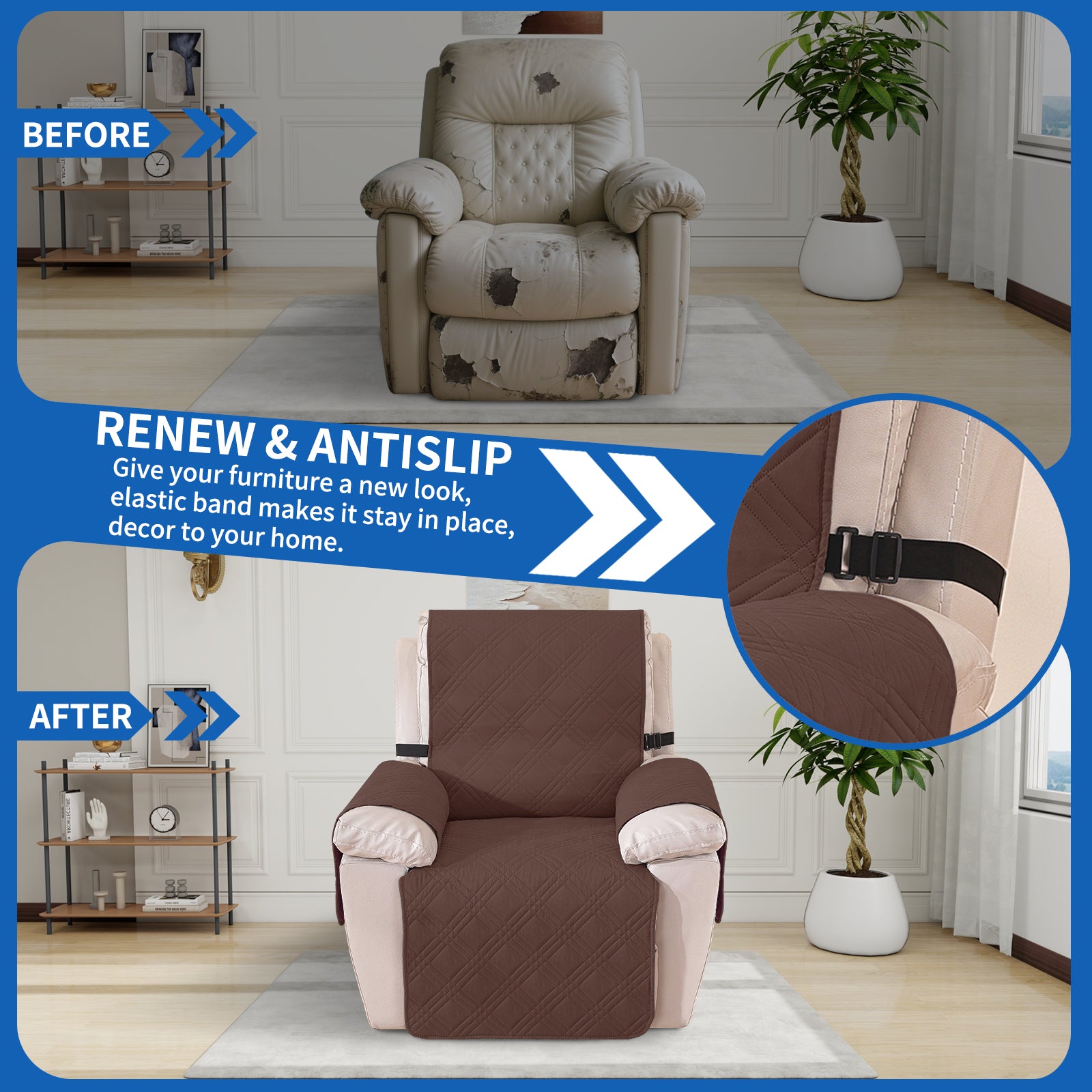 YSTYLE Reversible Reclining Armchair Cover with Armrests Anti Scratch-YSTYLE