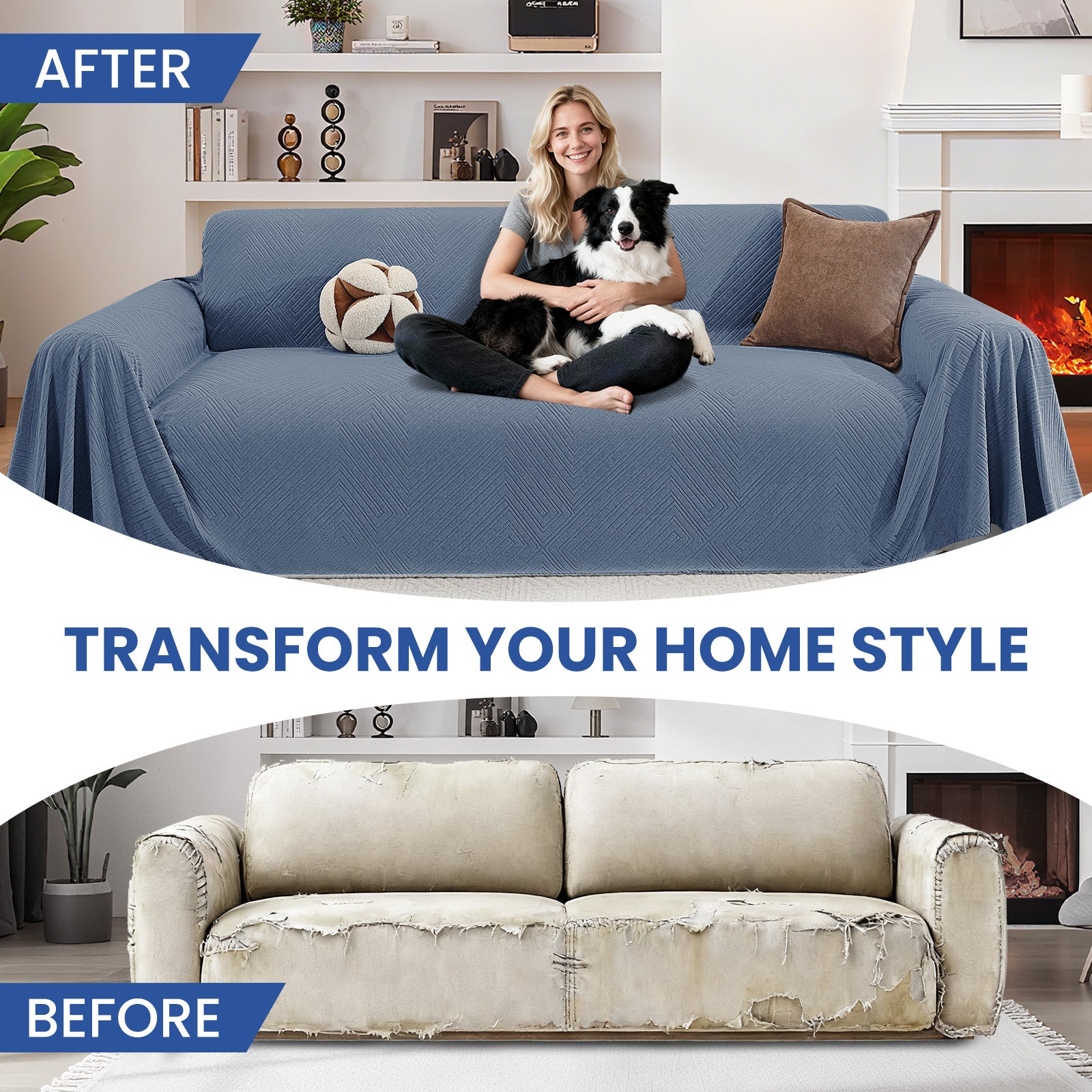 Ystyle 3 Seater Sofa Cover, 180x340 cm, Anti-Claw Protection, Soft Universal Sofa Cover, Anti-Dust, Large Size Modern Washable Sofa Throw