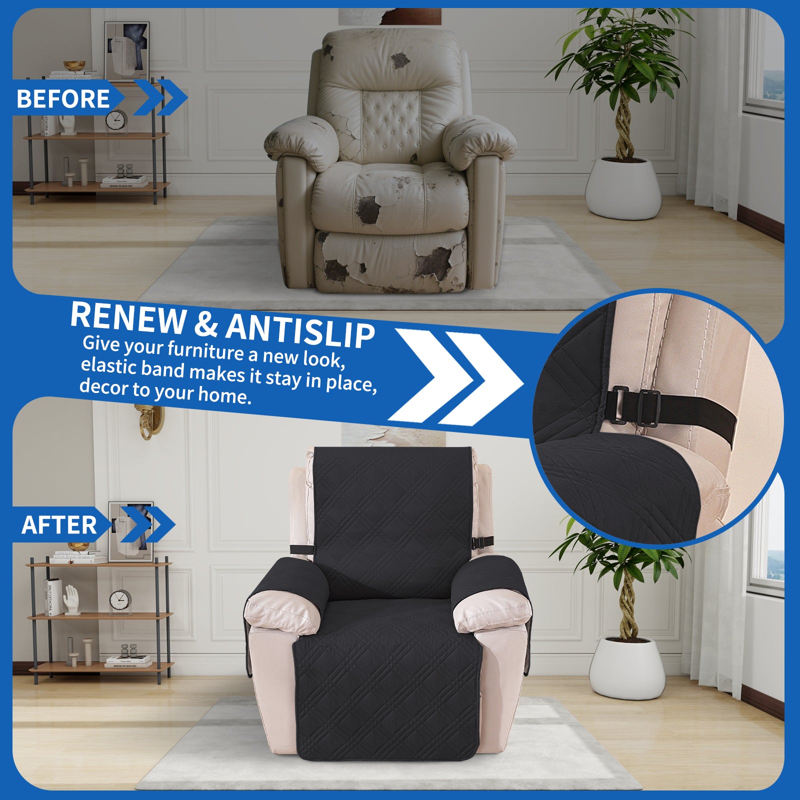 YSTYLE Reversible Reclining Armchair Cover with Armrests Anti Scratch-YSTYLE