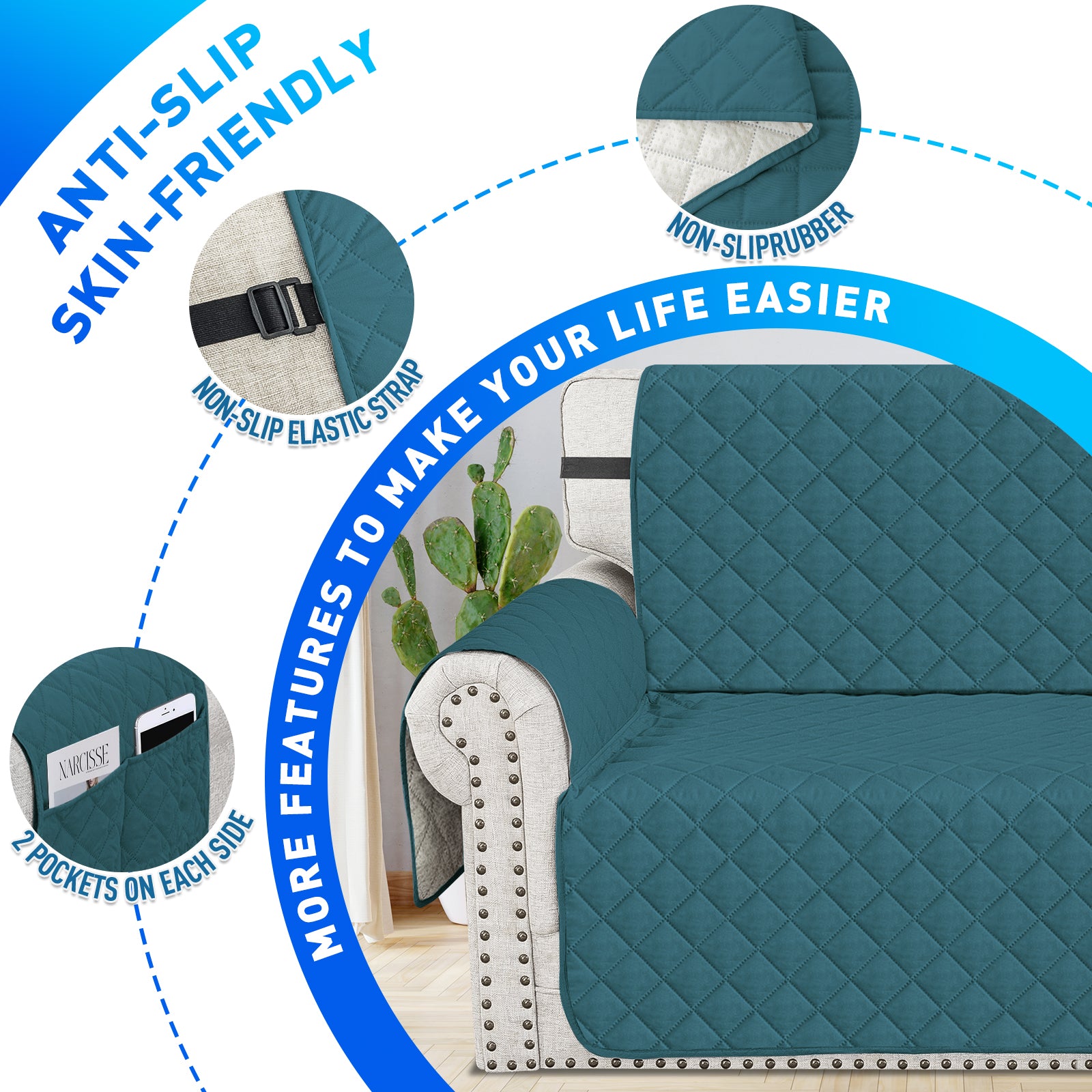 Ystyle Waterproof 4 Seater Sofa Cover with Armrests Anti-Slip-YSTYLE