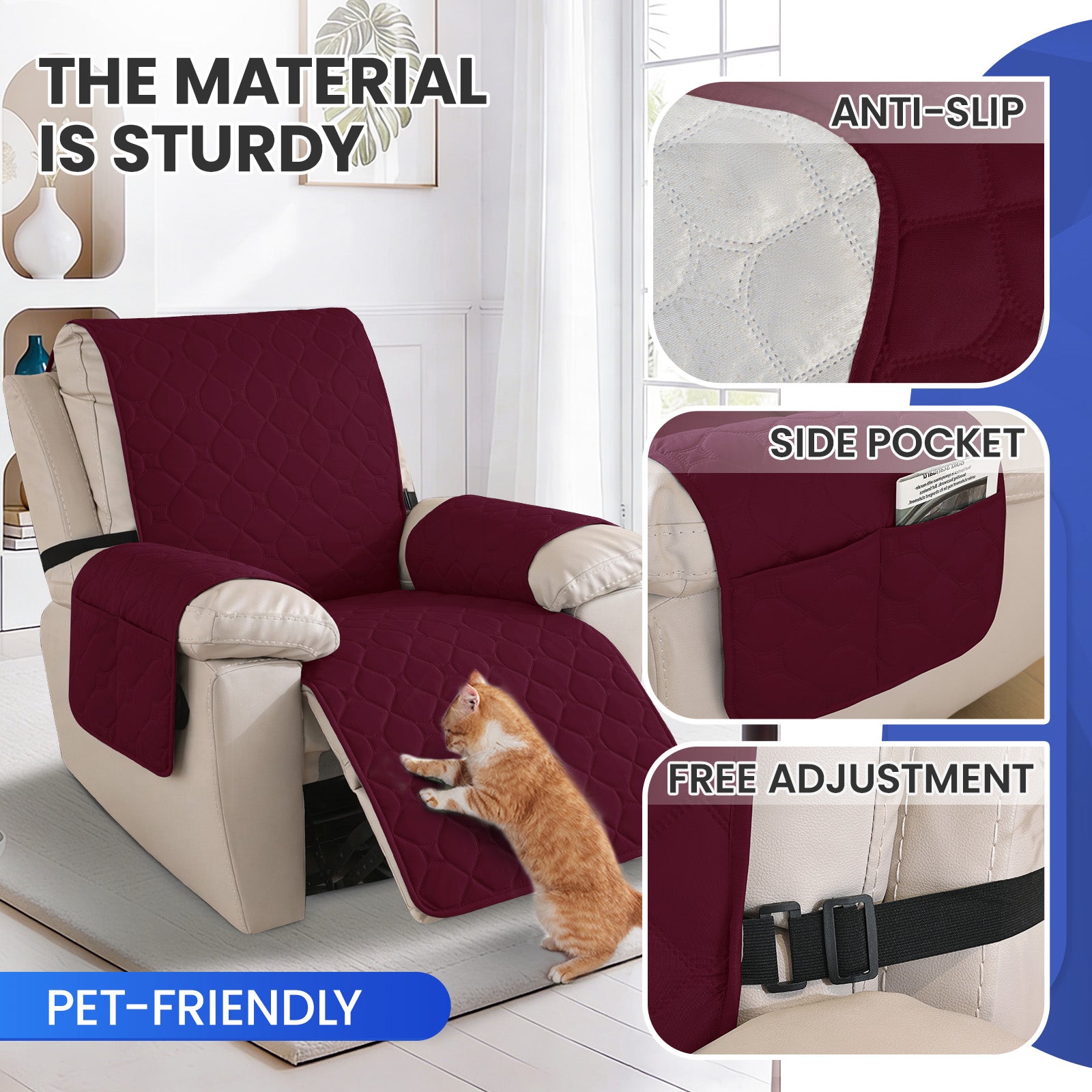 YSTYLE imperméable Recliner Armchair couverture with accoudoirs 1 Seater