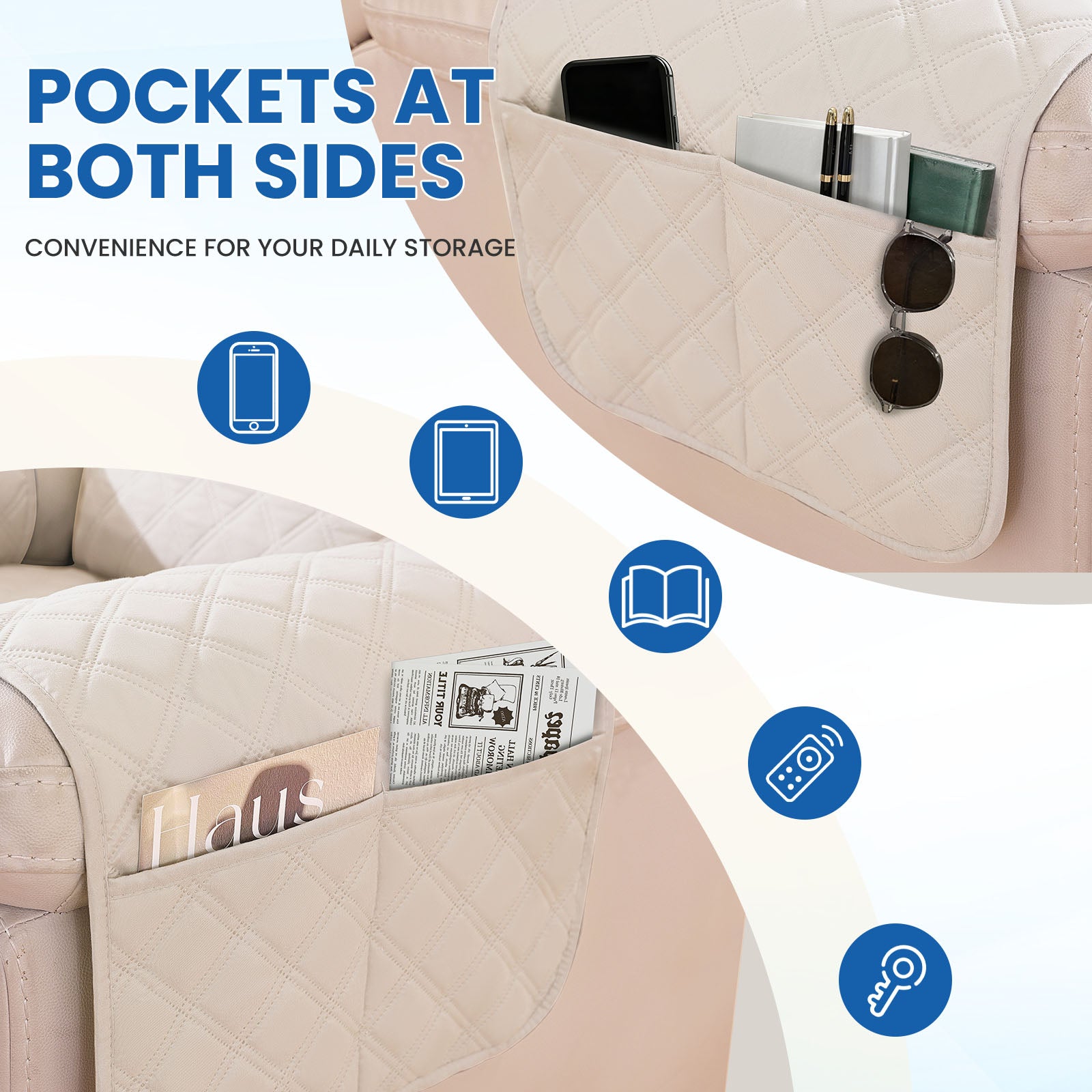 YSTYLE Waterproof Armchair Cover with Pockets and Non Slip Backing-YSTYLE